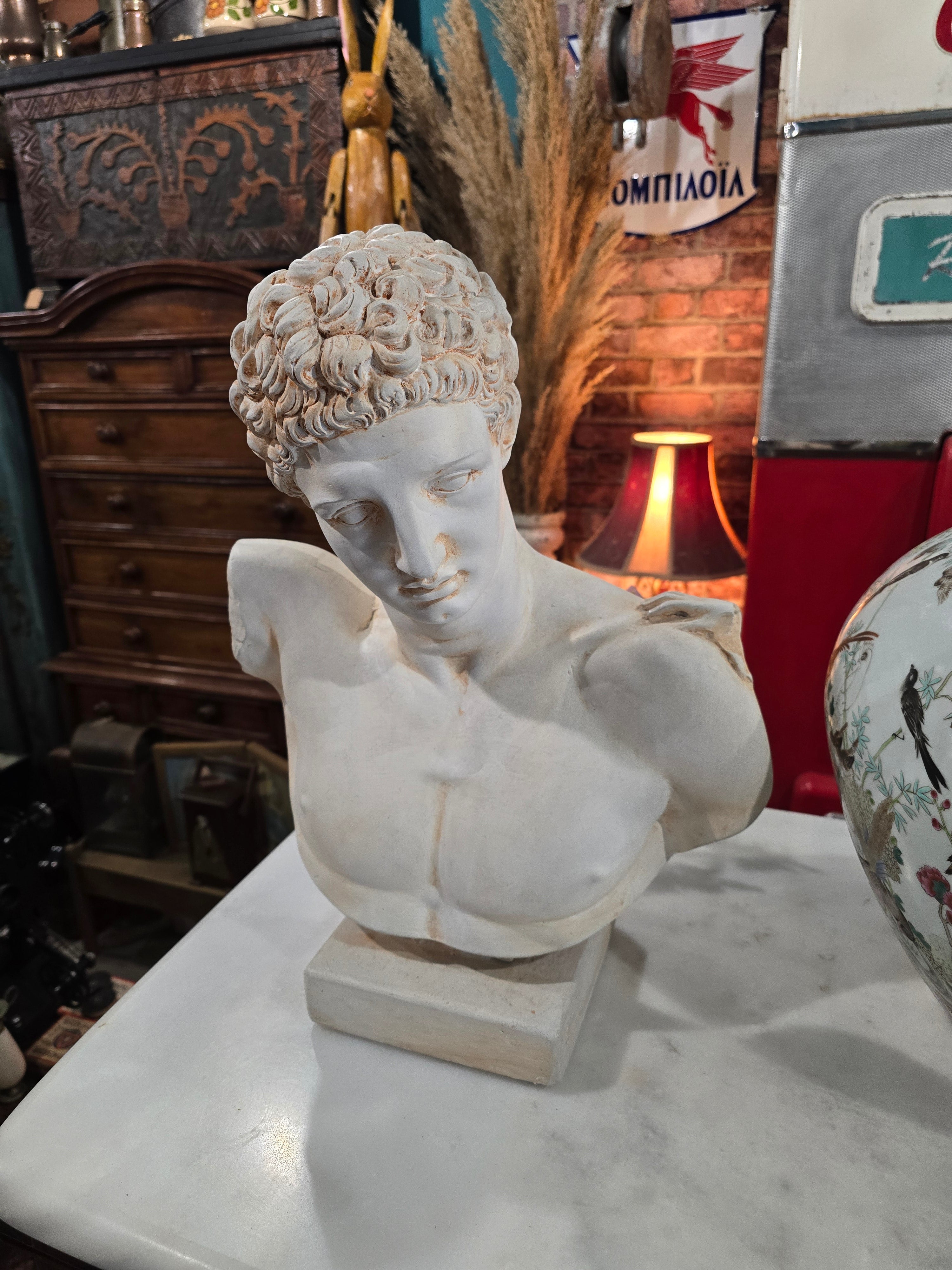 Vintage decorative plaster bust based on the "Hermes and the Infant Dionysus" statue..