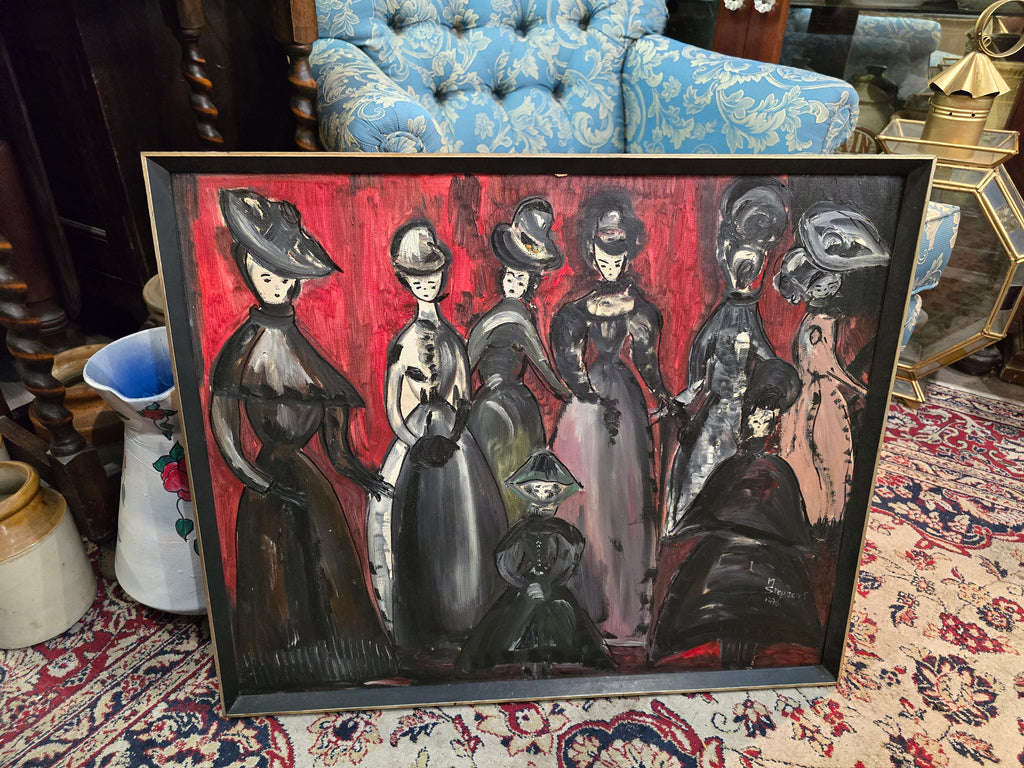 Vintage 1976 modern hand painted figures painting