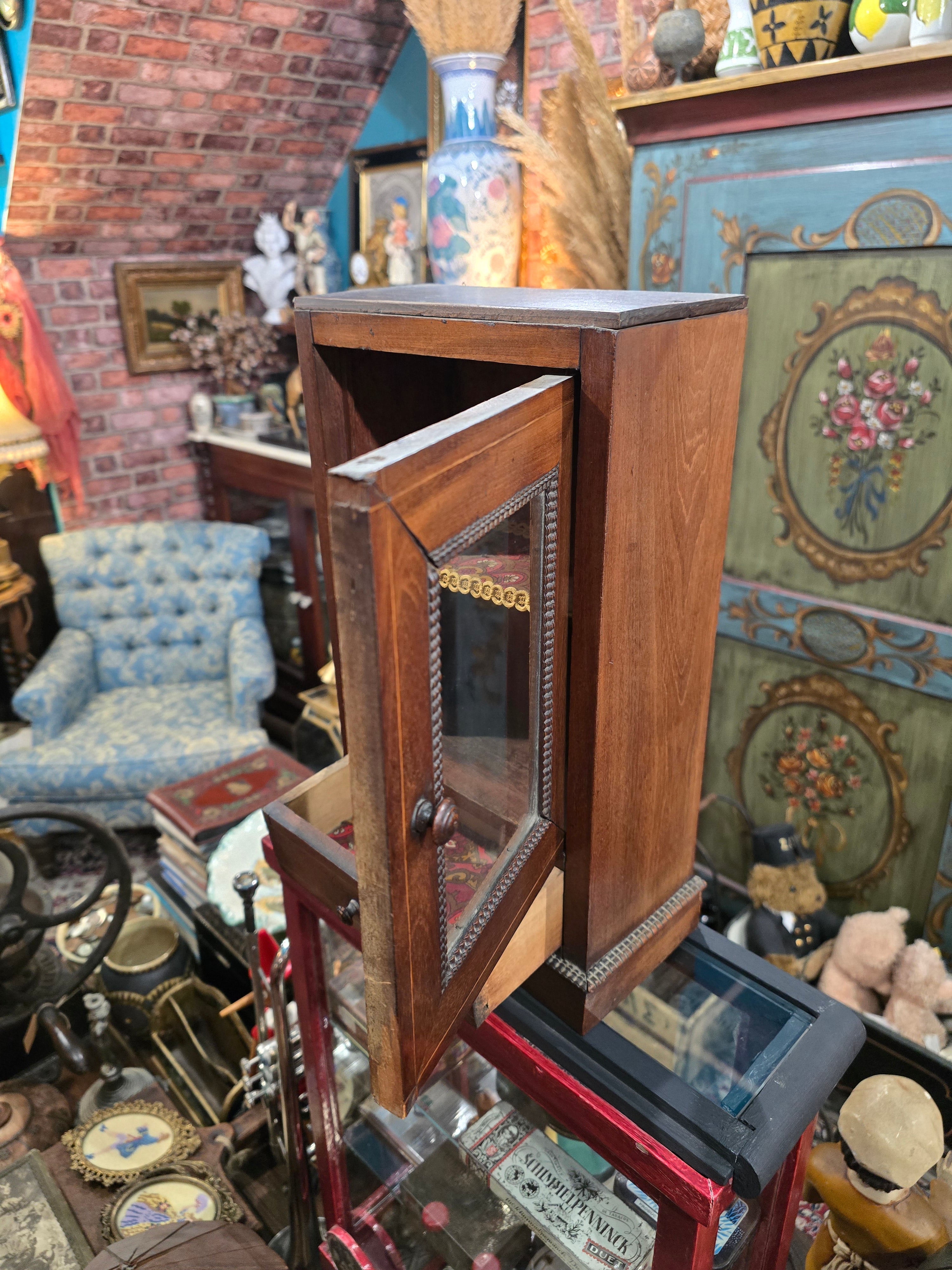 Antique miniature showcase doll or small showcase wooden cabinet