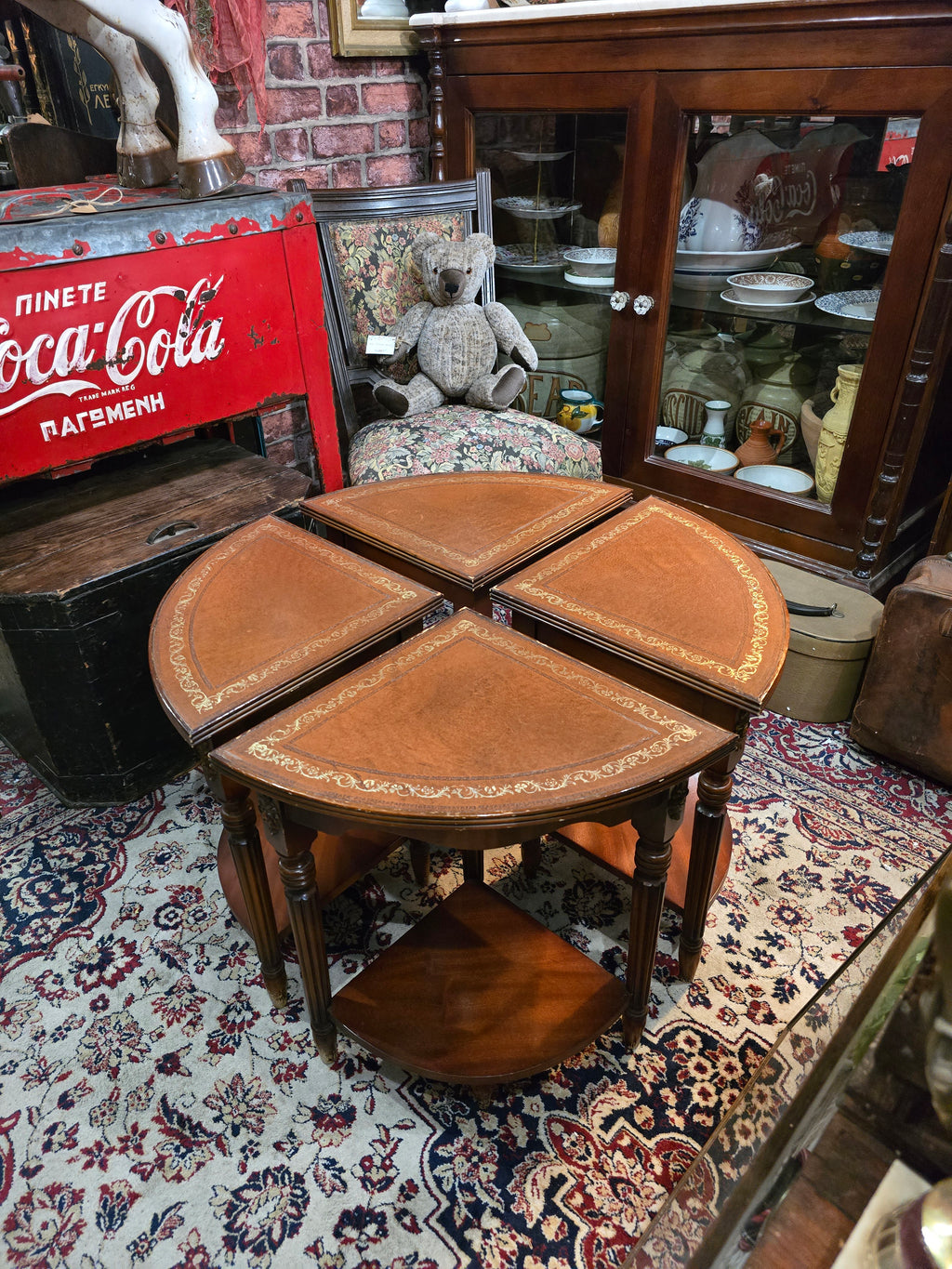 Antique circular nest of wooden library coffee tables