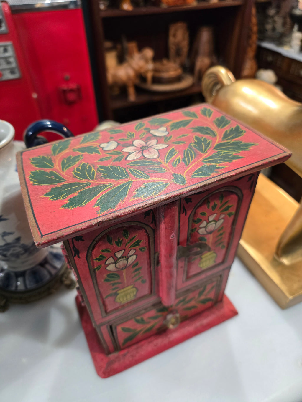 Vintage Handmade Painted Wood Jewelry cabinet