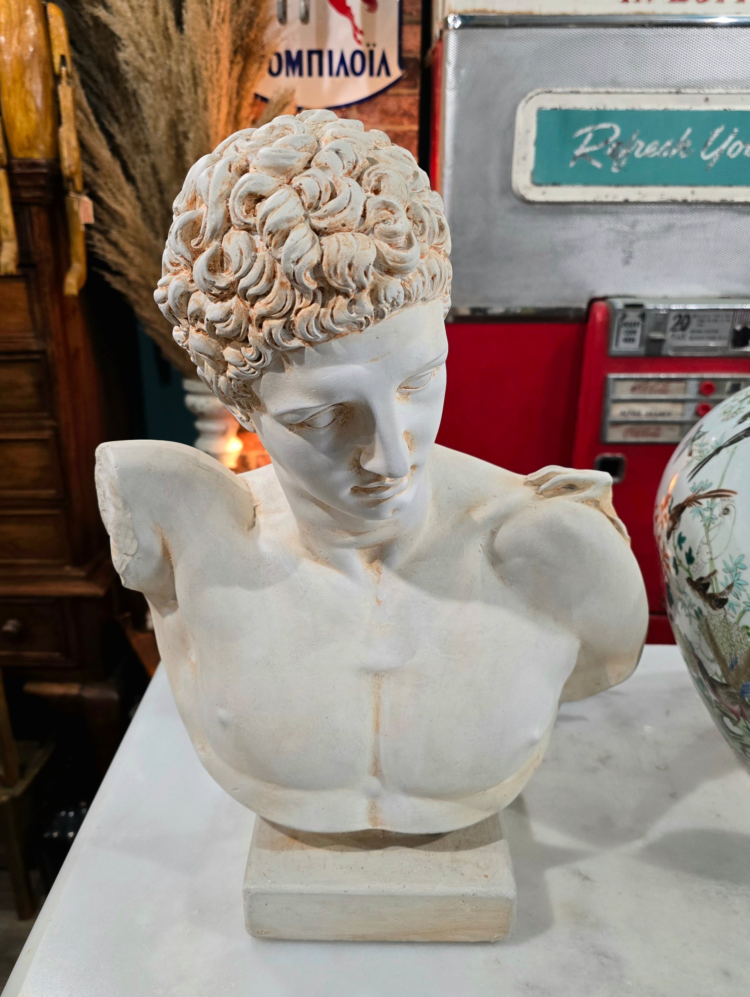 Vintage decorative plaster bust based on the "Hermes and the Infant Dionysus" statue..