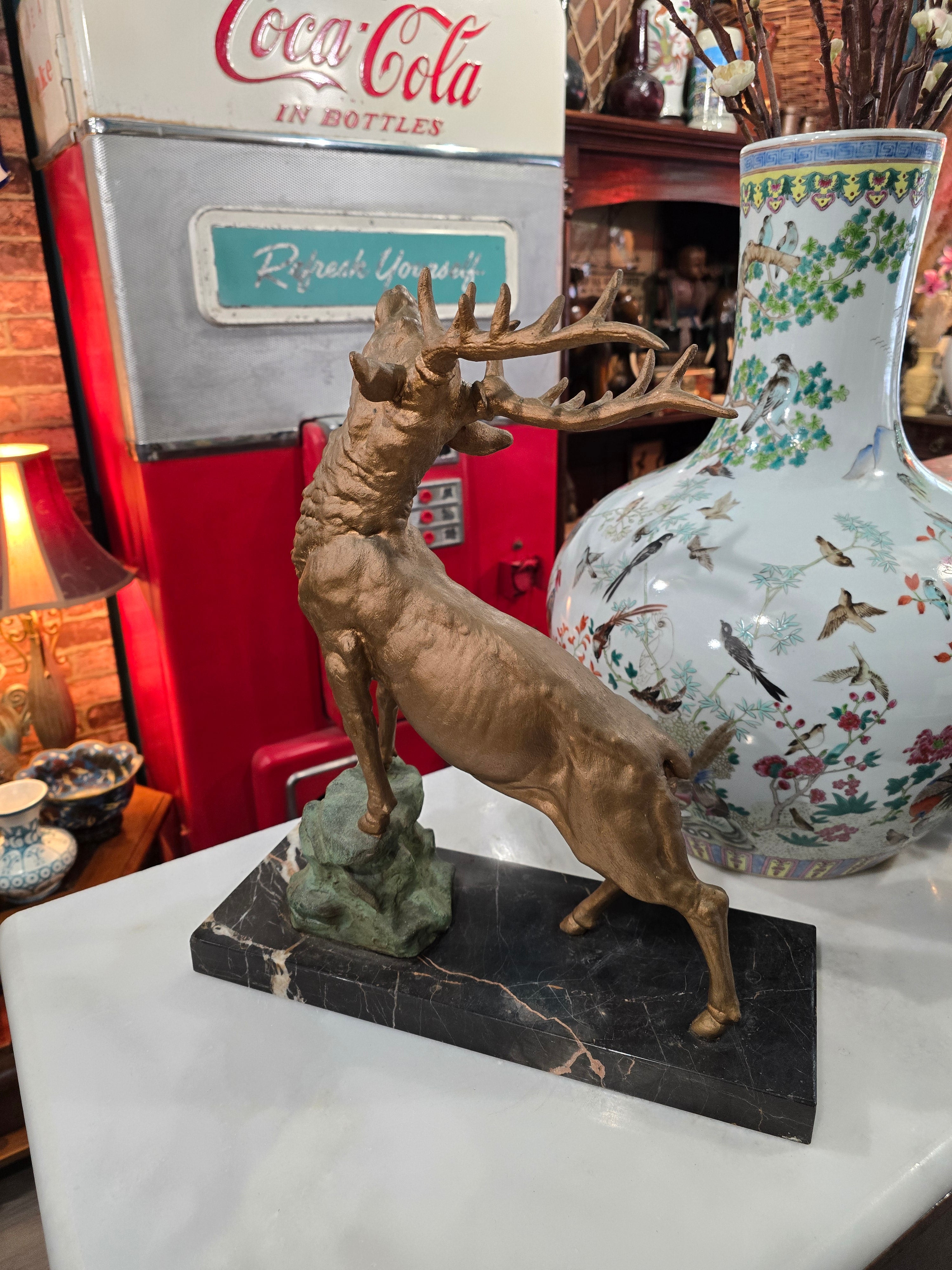 Antique Gilded Bronze Deer Sculpture
