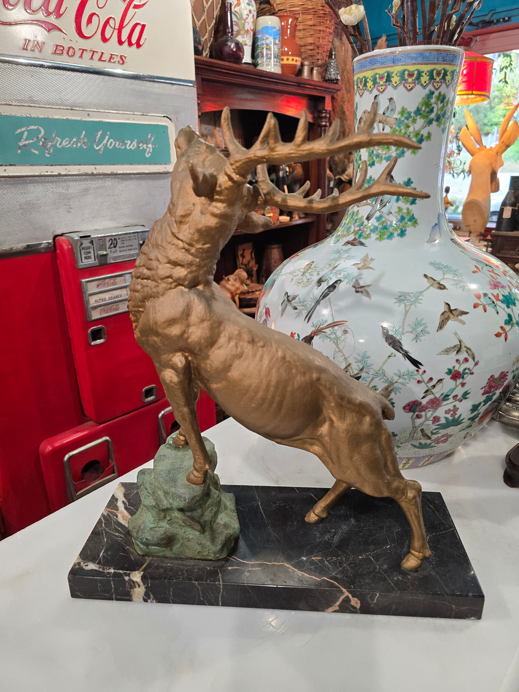Antique Gilded Bronze Deer Sculpture