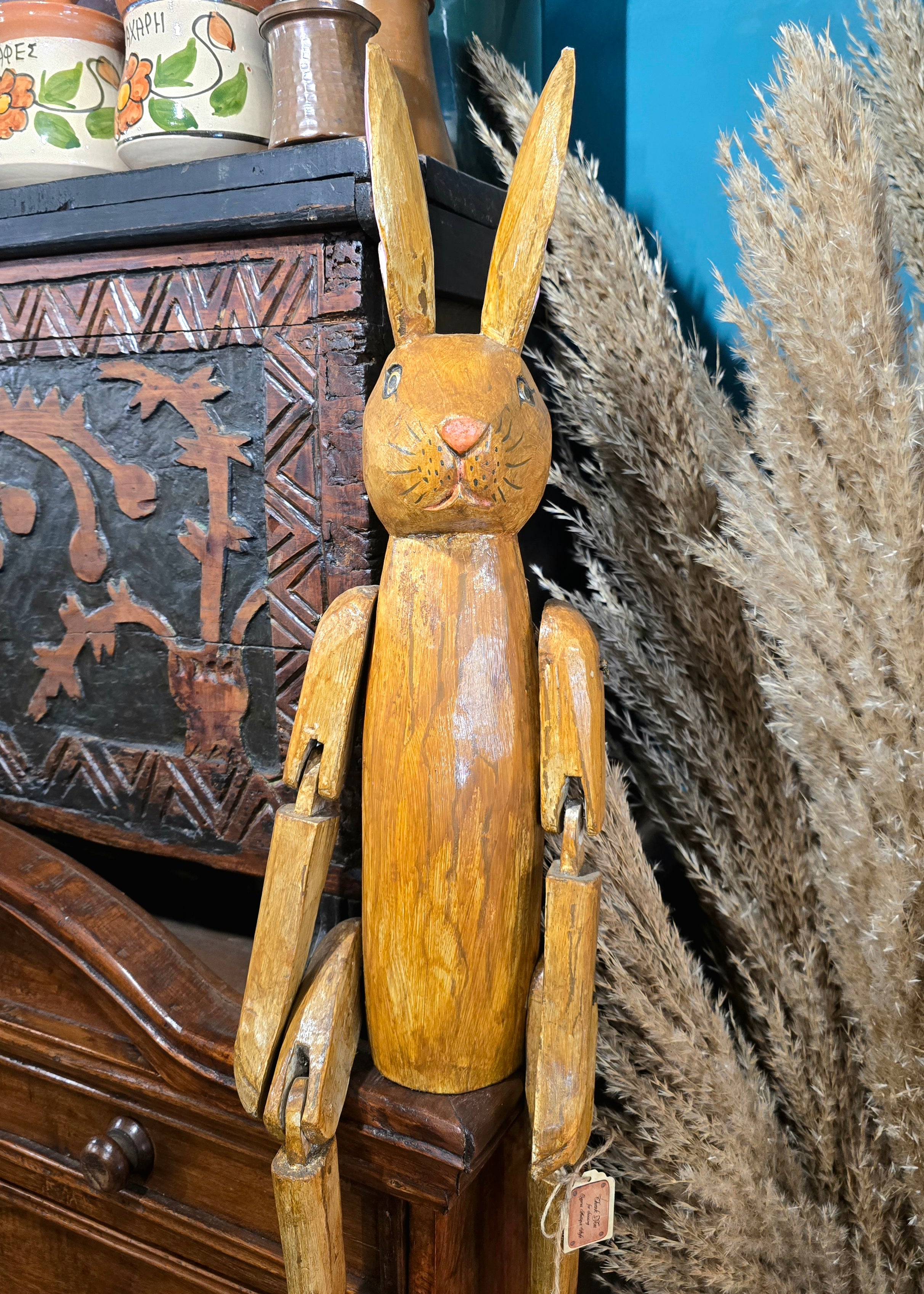 Vintage wooden articulated Hennow Hare figure