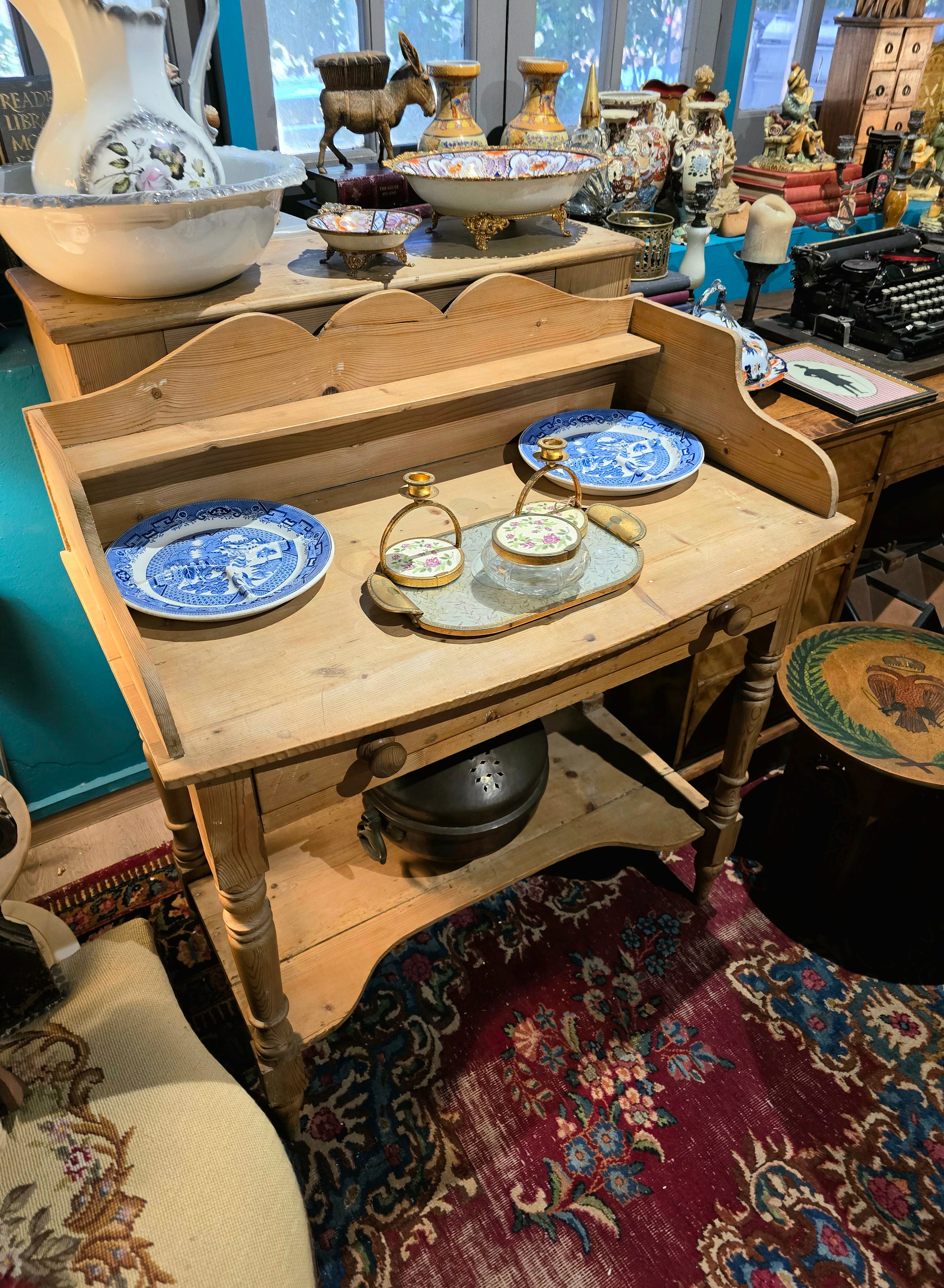 Antique Victorian wooden pine washstand