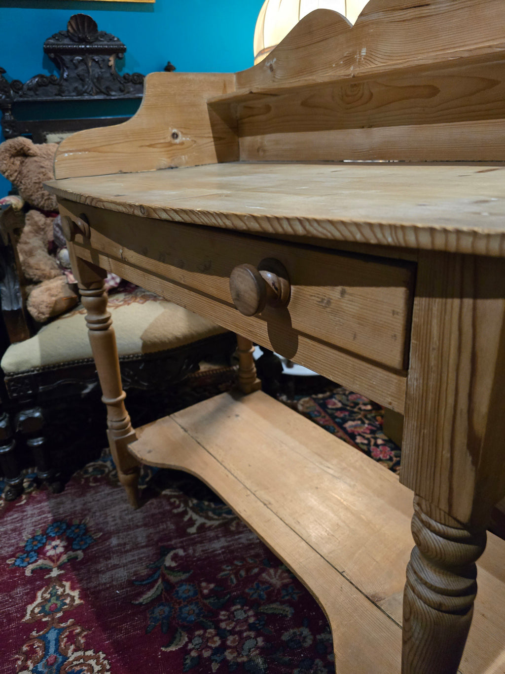 Antique Victorian wooden pine washstand