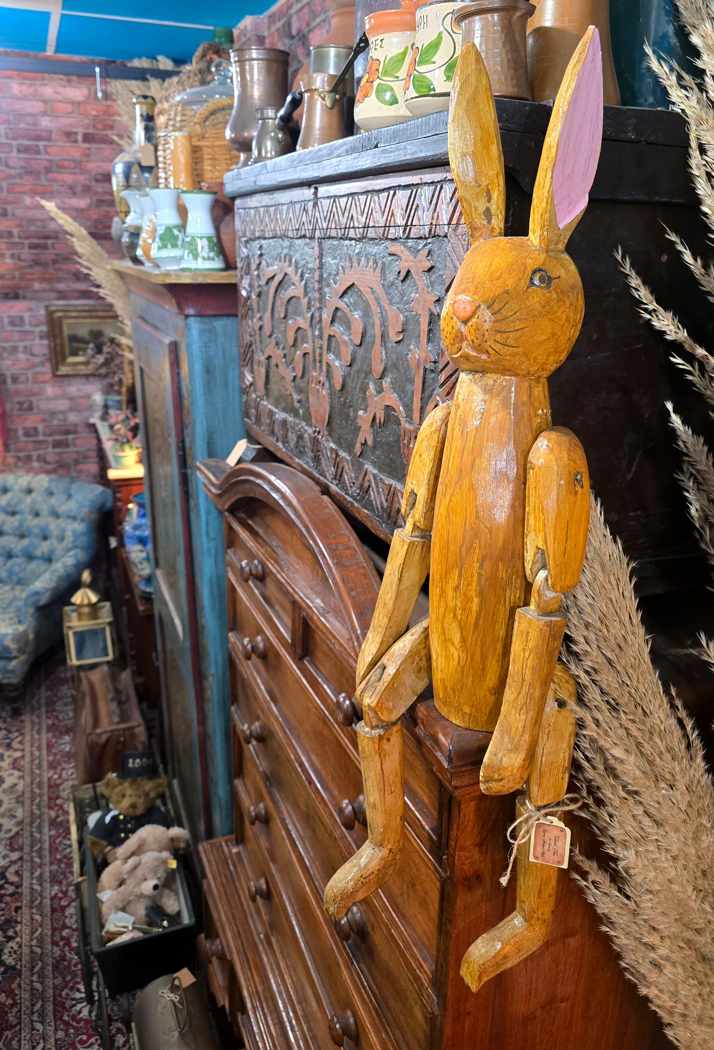 Vintage wooden articulated Hennow Hare figure