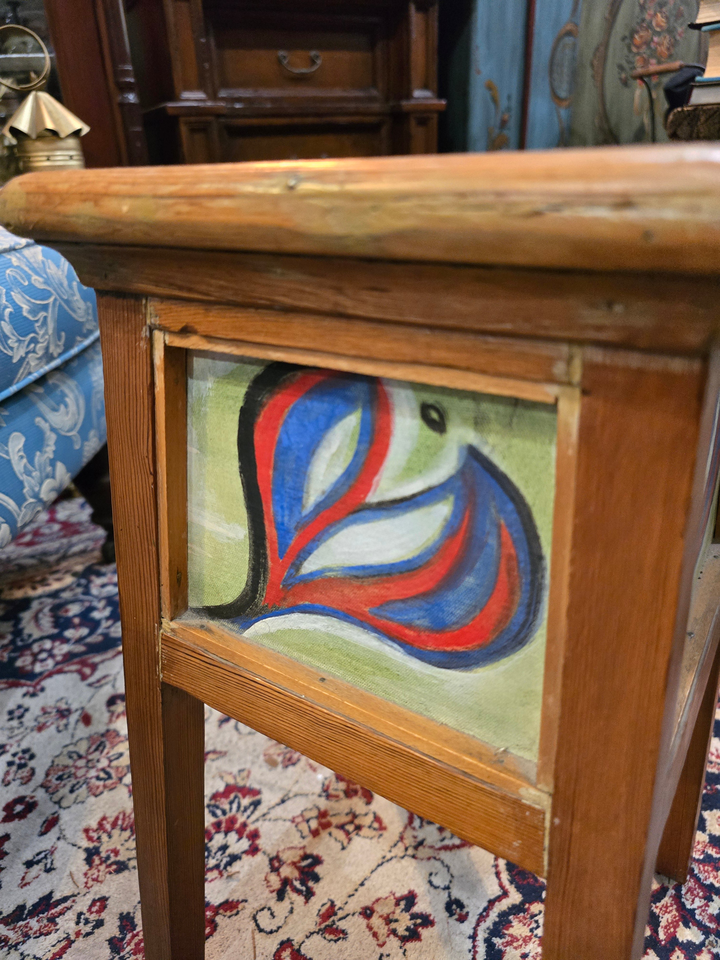 Vintage Arts & Crafts style side table with hand-painted tiles