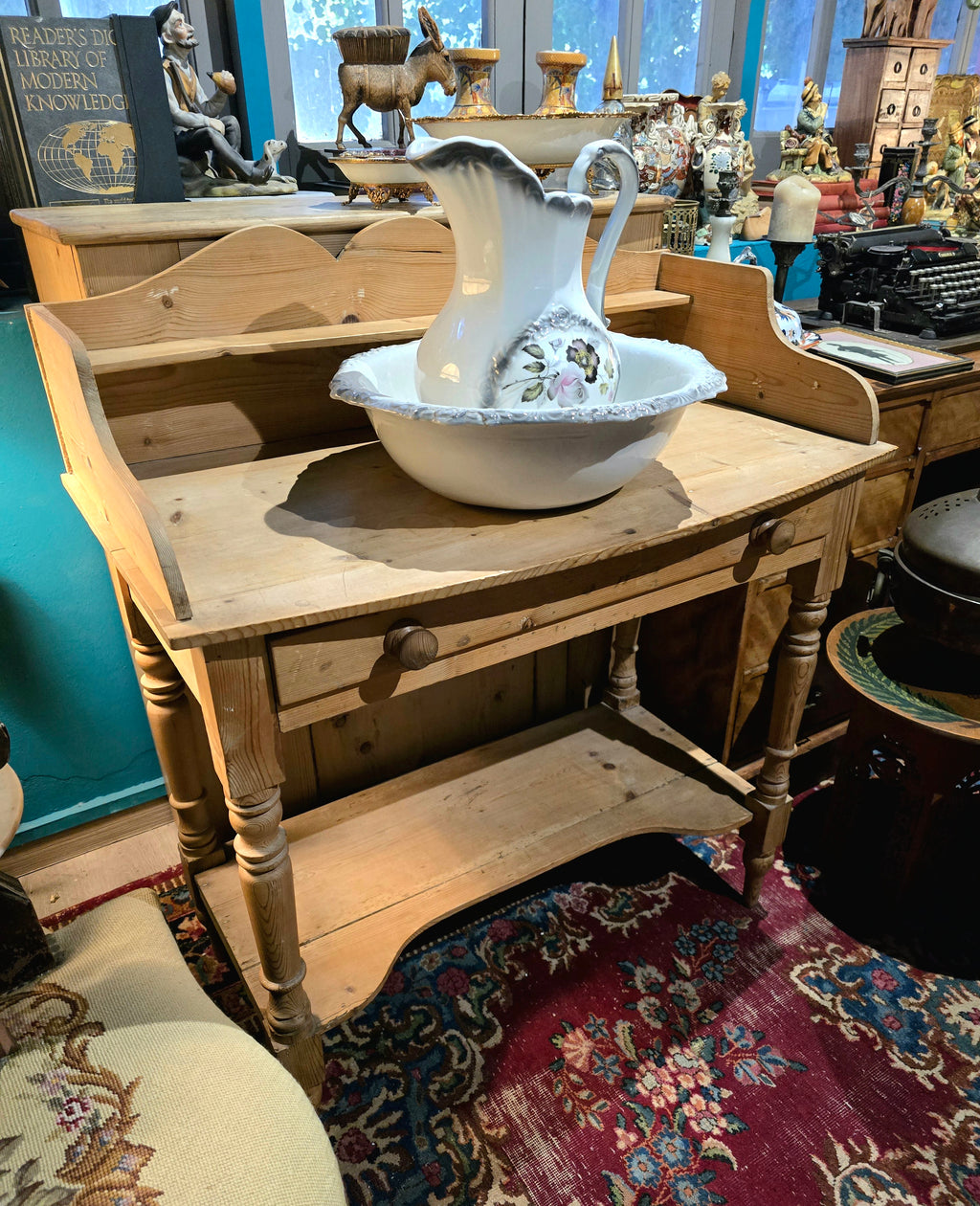 Antique Victorian wooden pine washstand