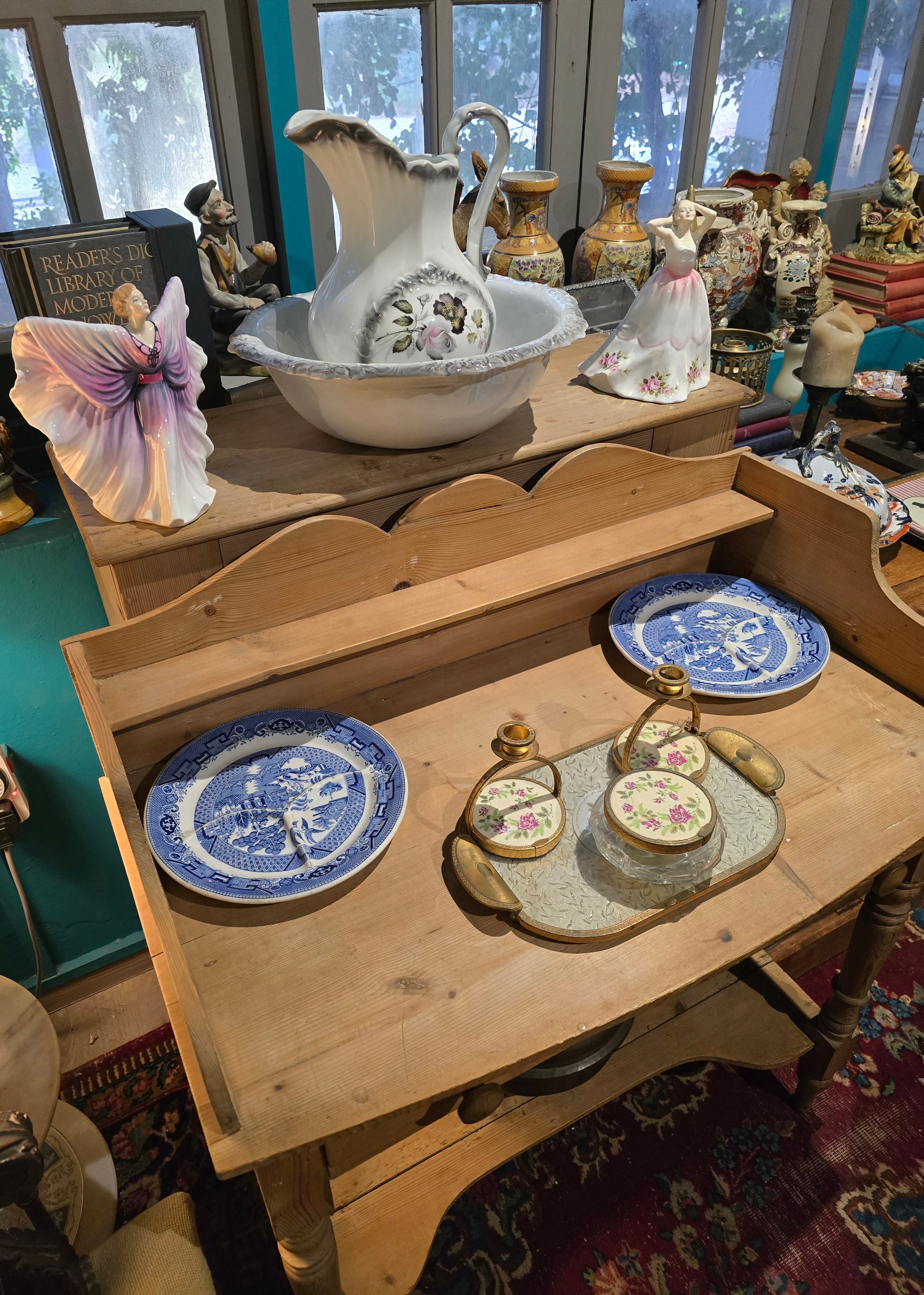 Antique Victorian wooden pine washstand