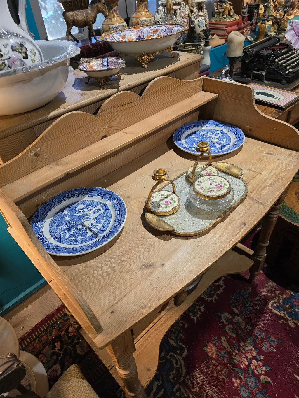 Antique Victorian wooden pine washstand