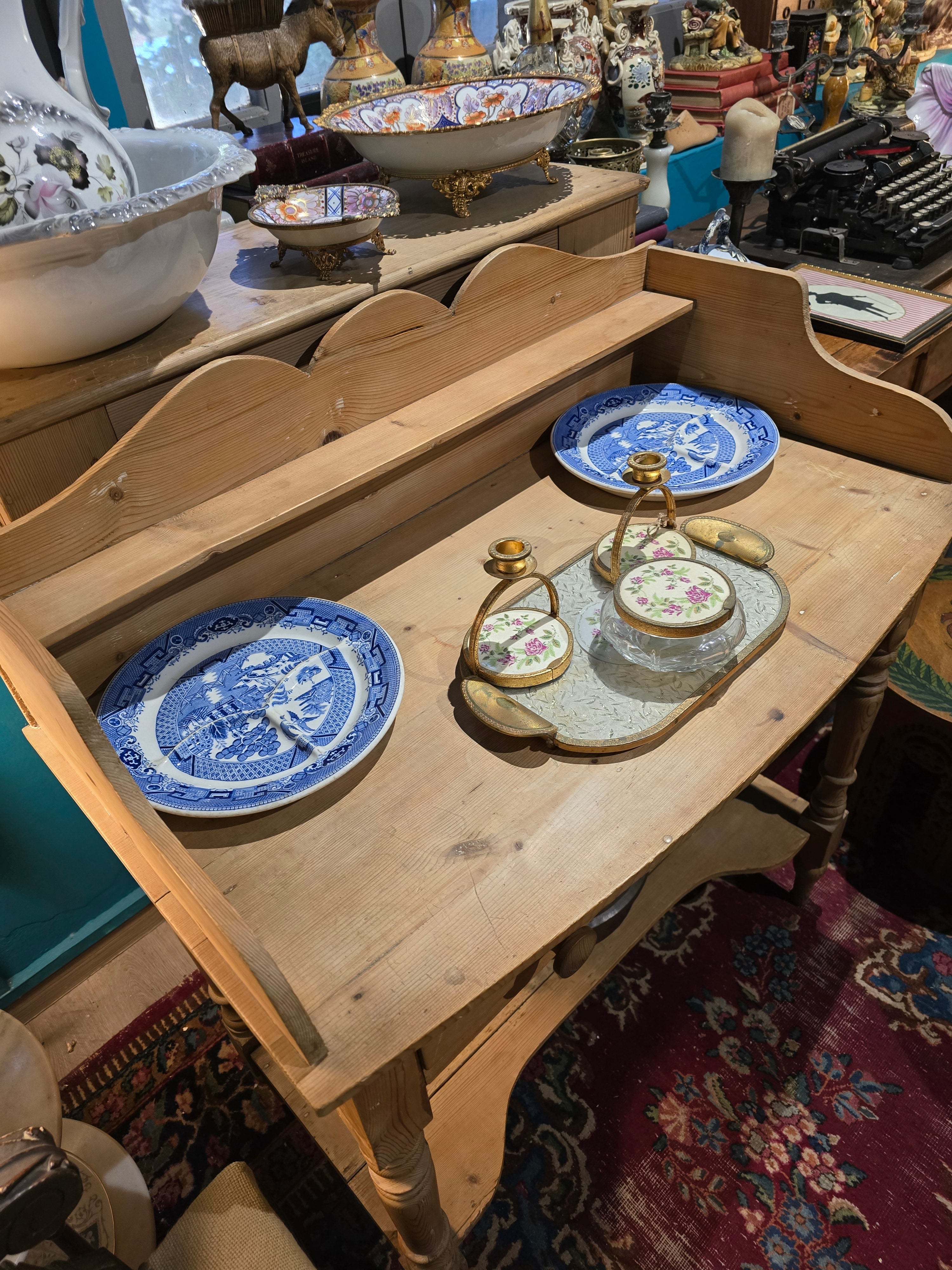 Antique Victorian wooden pine washstand