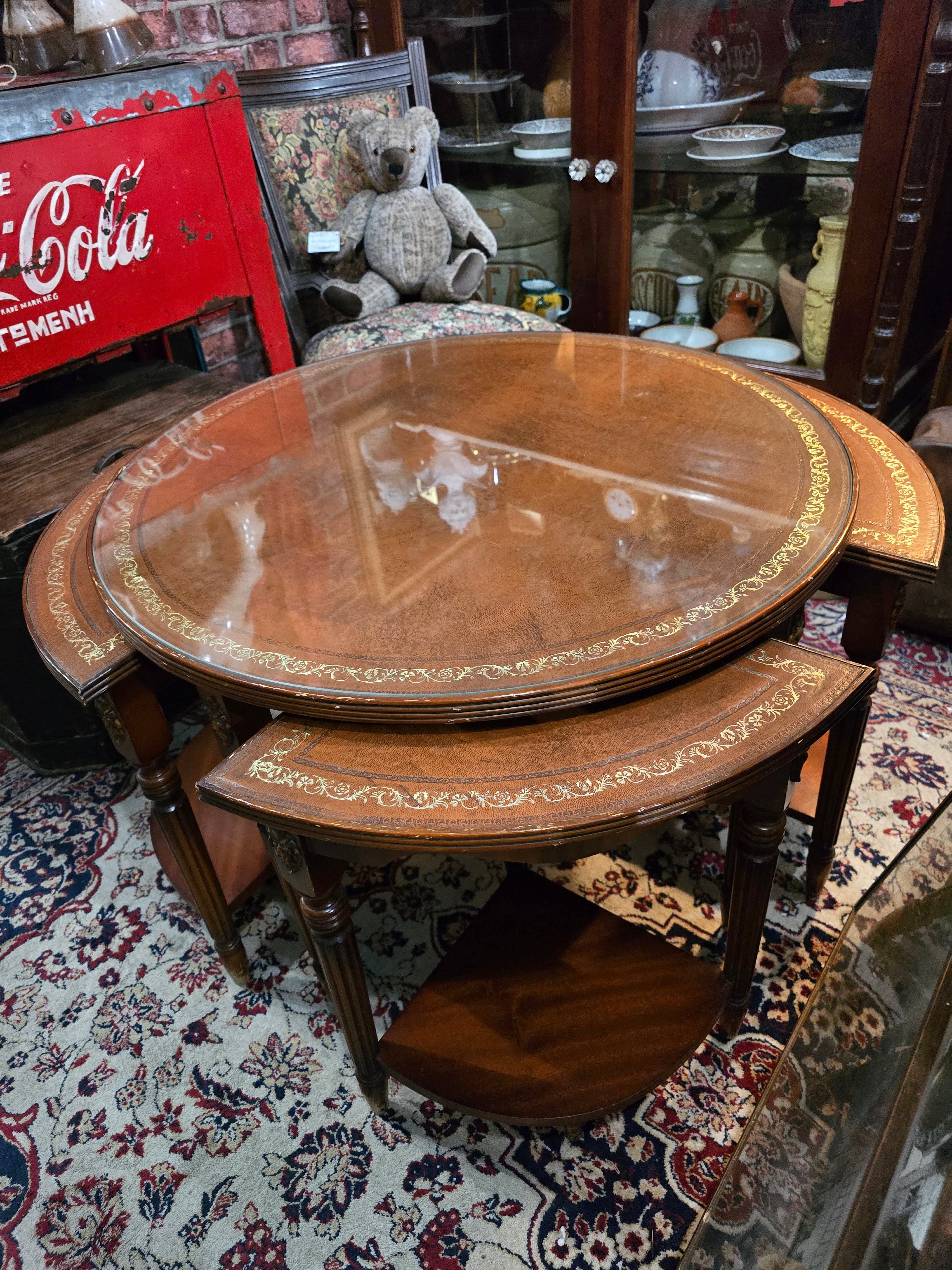Antique circular nest of wooden library coffee tables