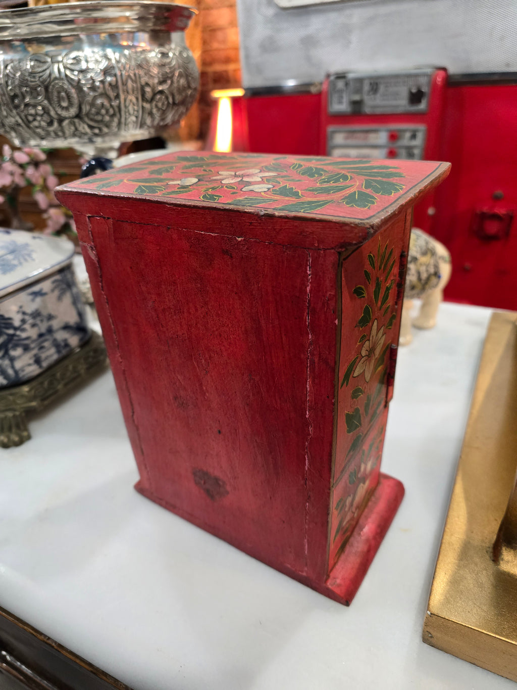 Vintage Handmade Painted Wood Jewelry cabinet