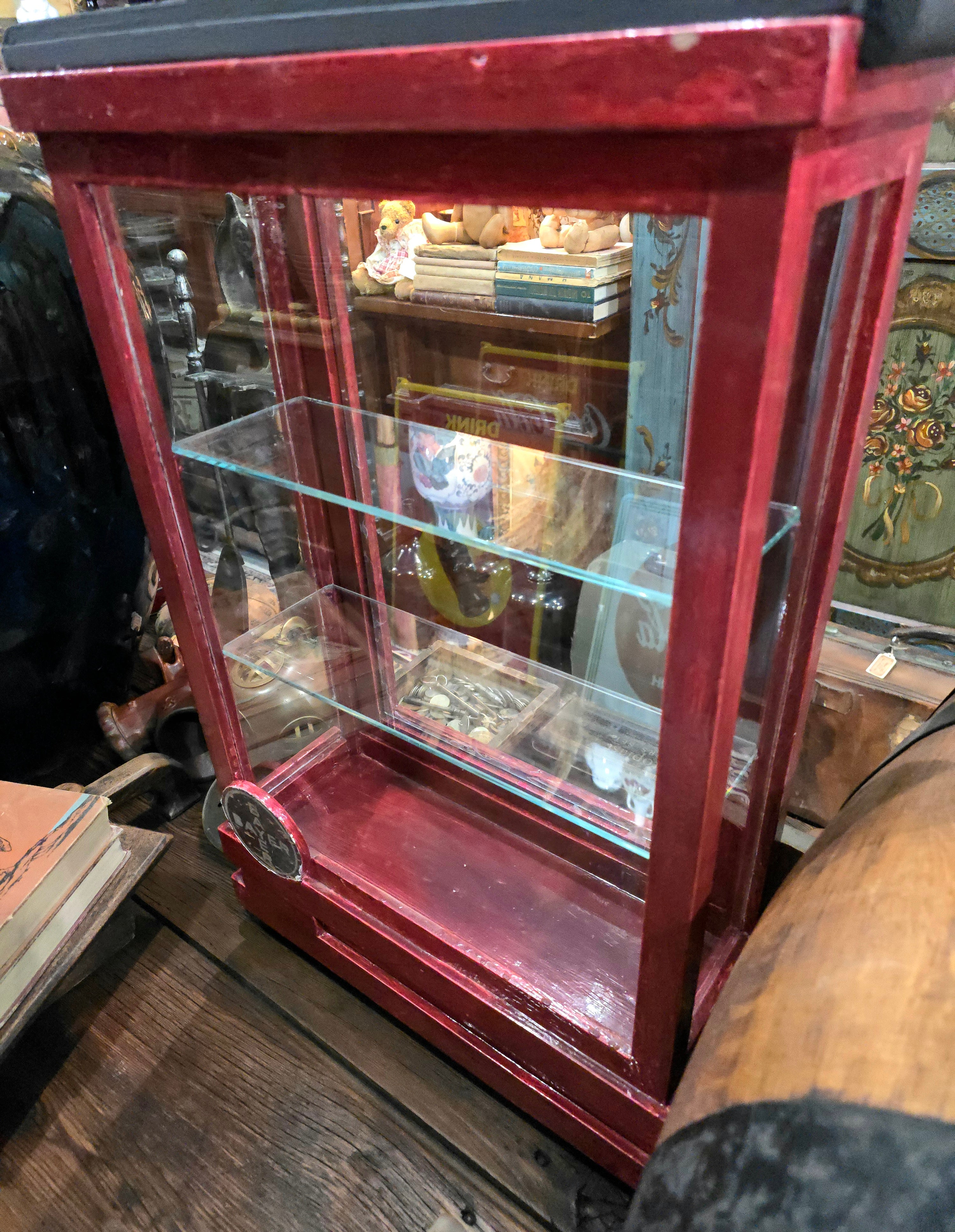 Antique Germany BAYER wooden glass display pharmaceutical cabinet