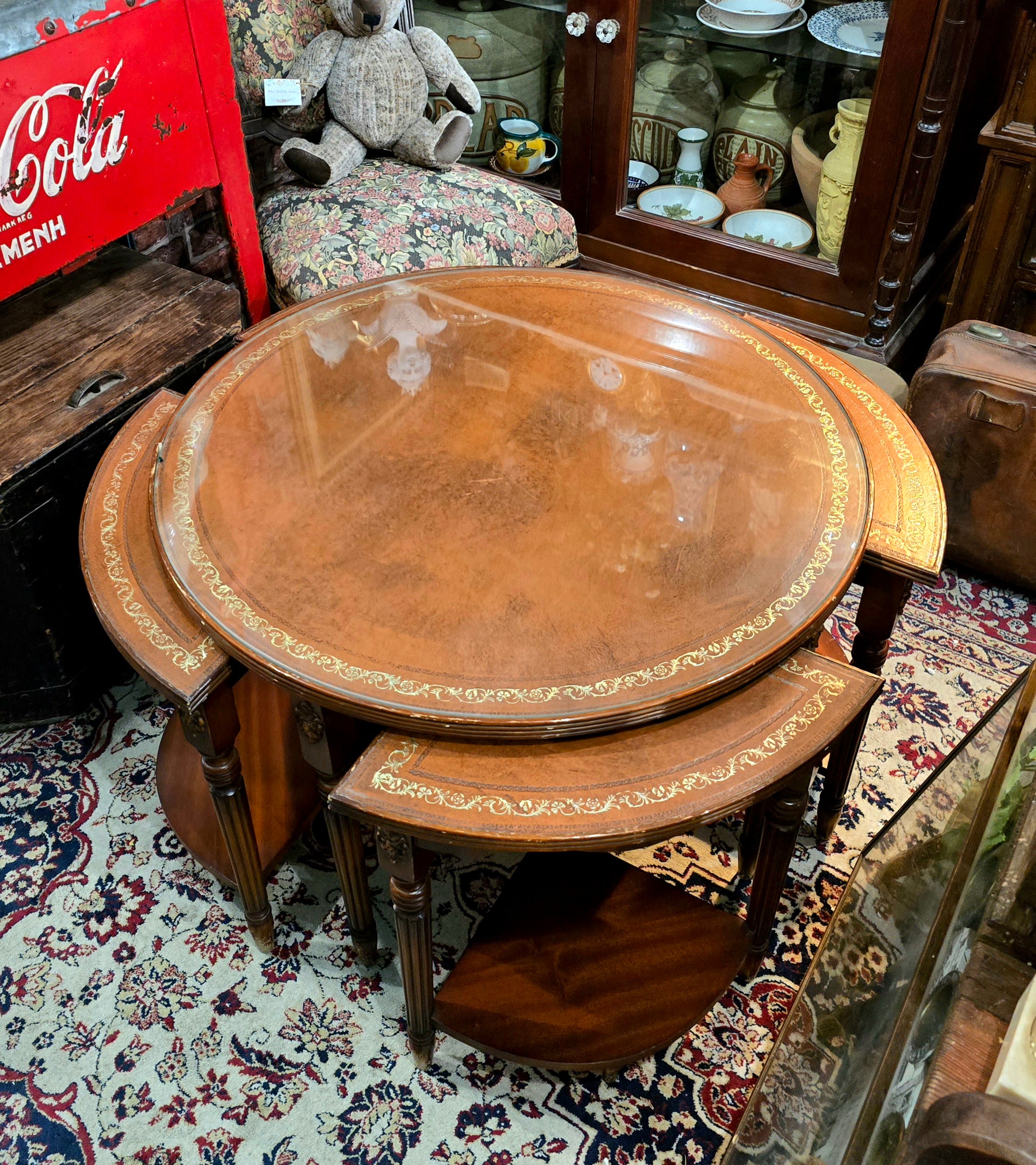 Antique circular nest of wooden library coffee tables