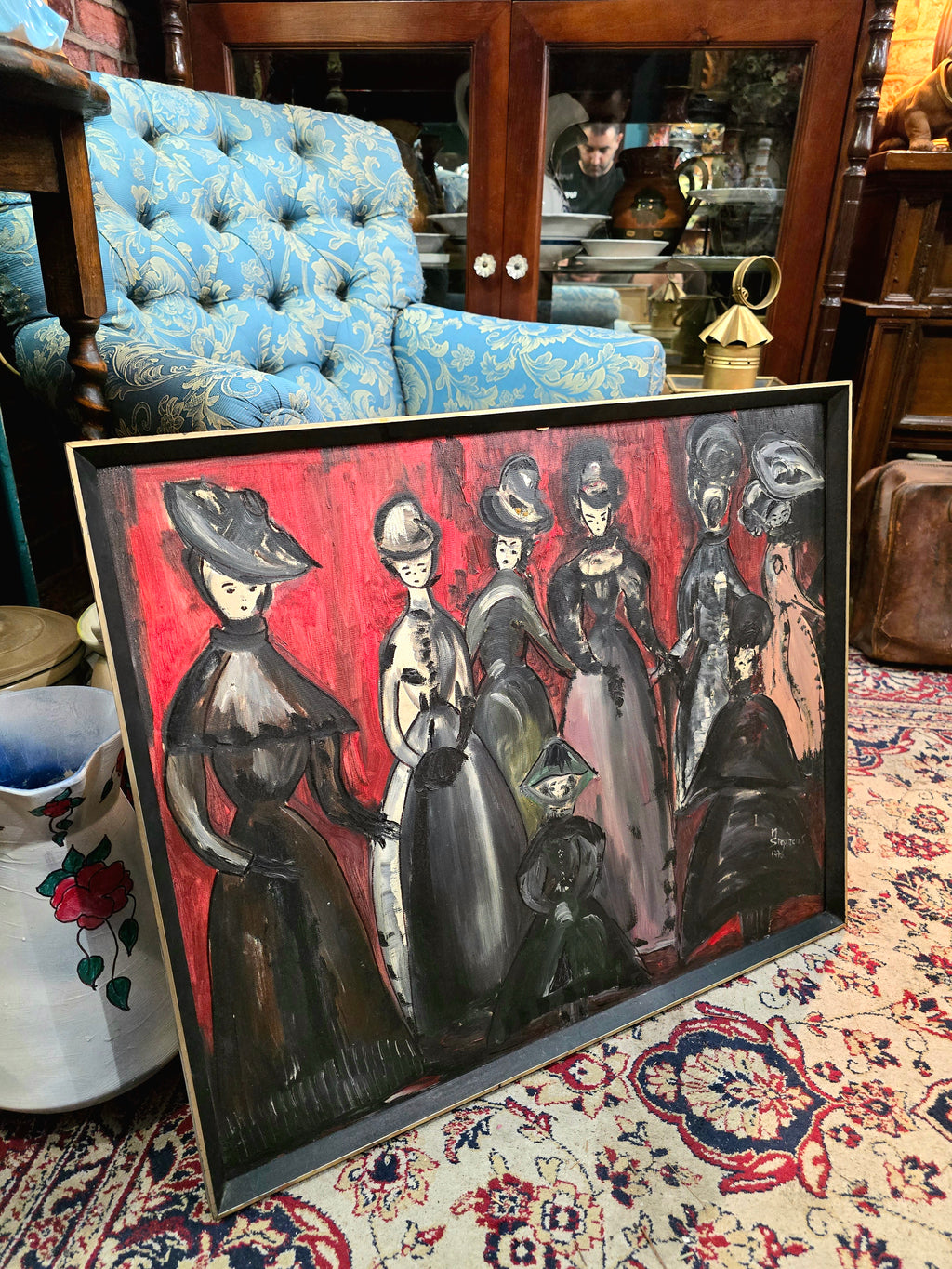 Vintage 1976 modern hand painted figures painting