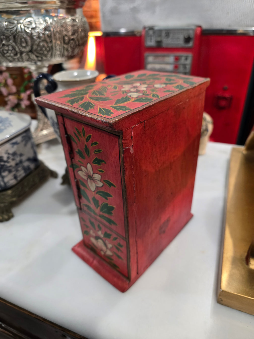 Vintage Handmade Painted Wood Jewelry cabinet
