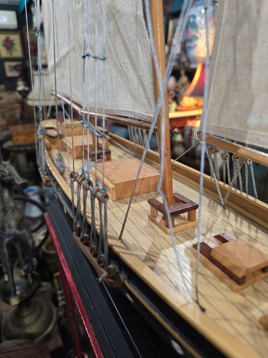 Vintage Handcrafted Wooden Model of Historic Three- Masted Schooner ship