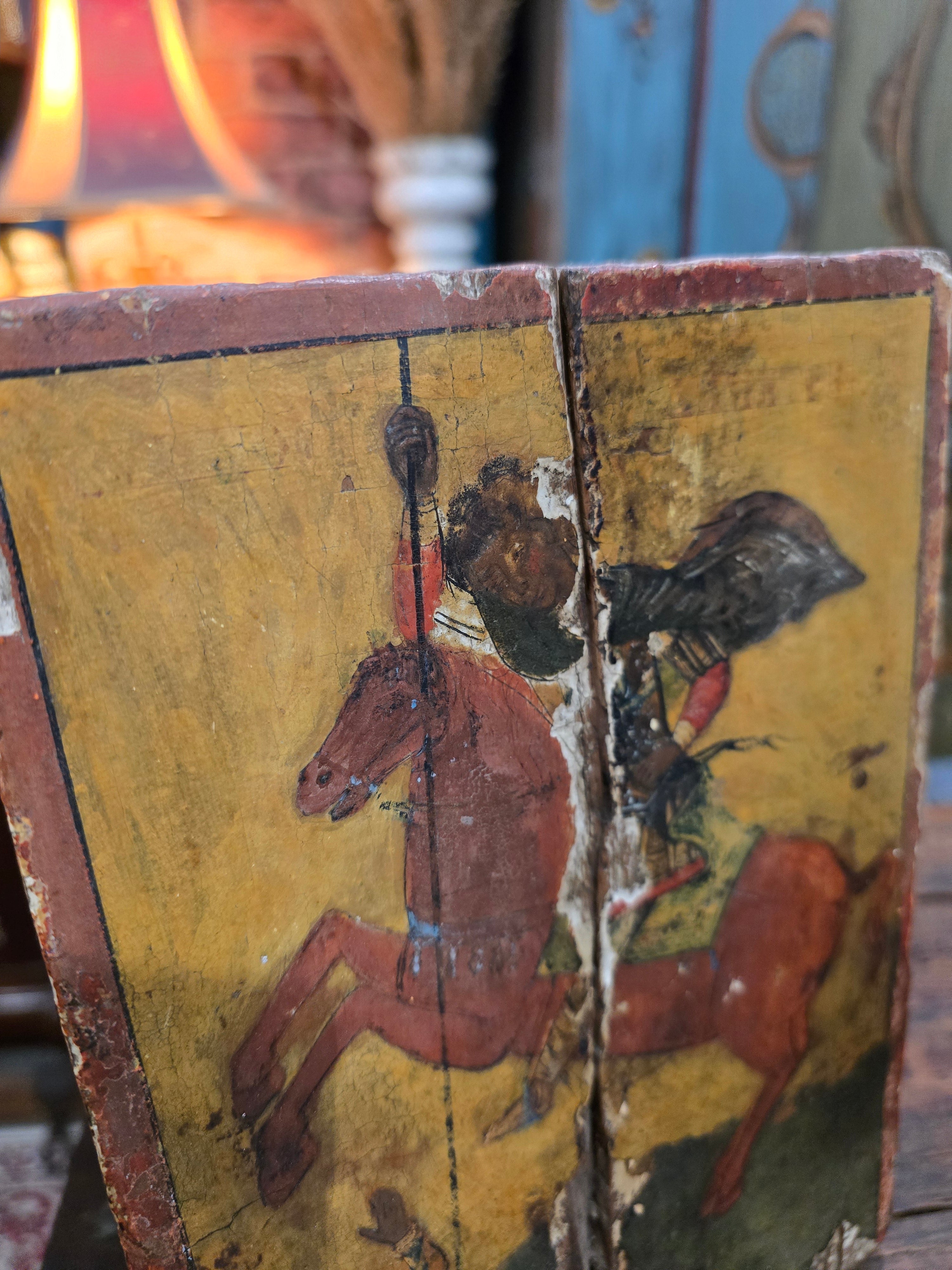 Antique religious wooden hand painted saint