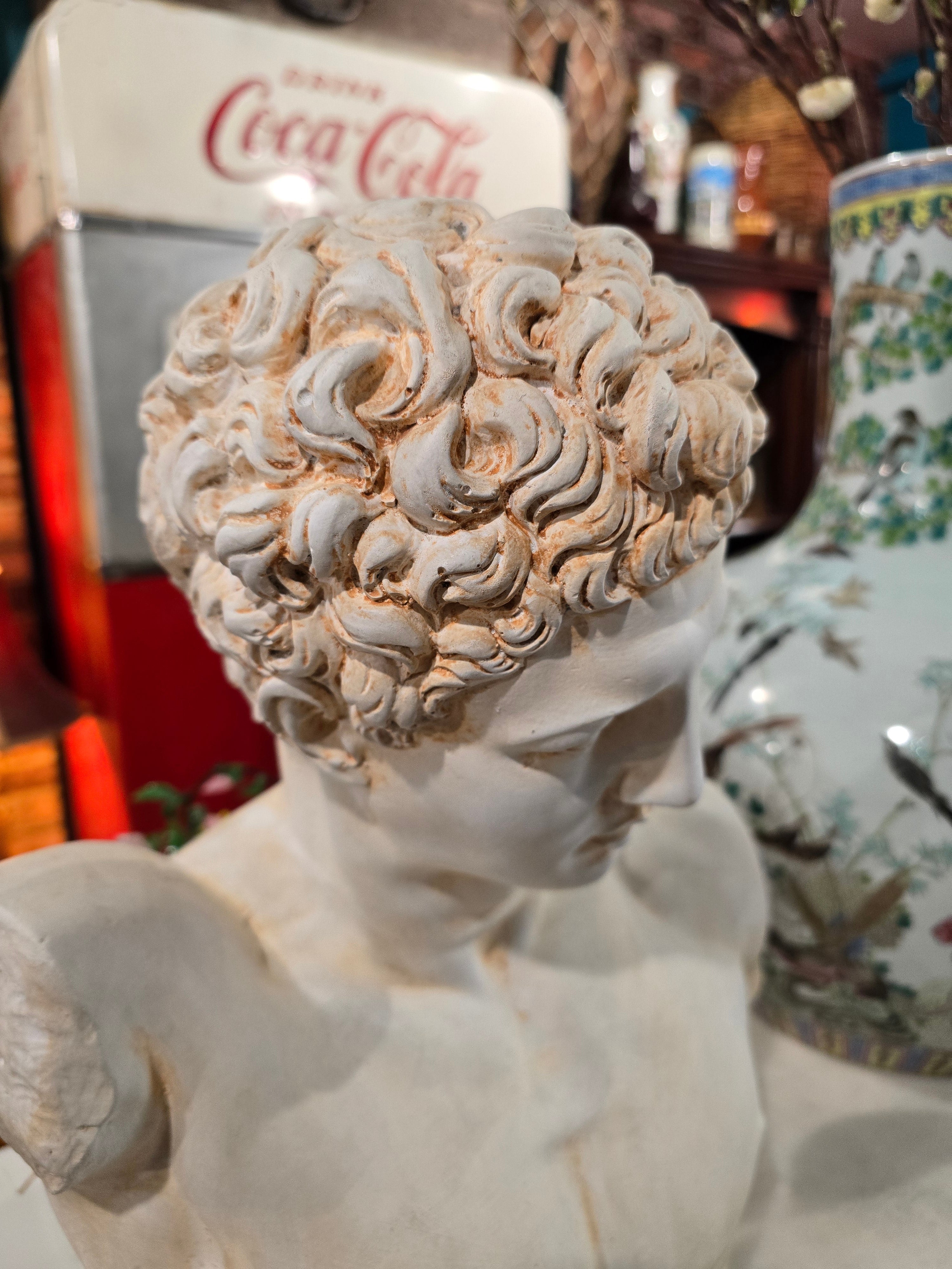 Vintage decorative plaster bust based on the "Hermes and the Infant Dionysus" statue..