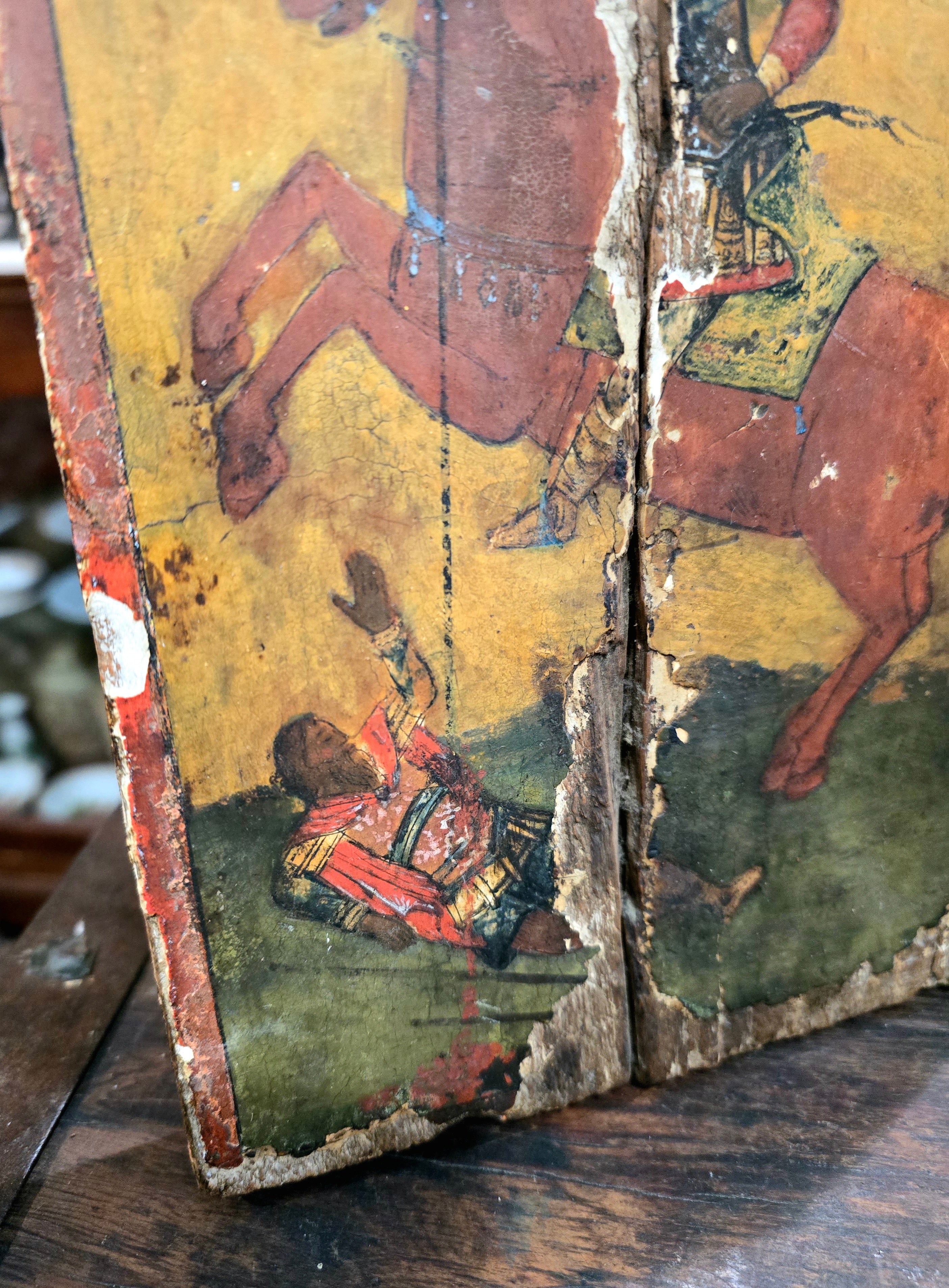 Antique religious wooden hand painted saint