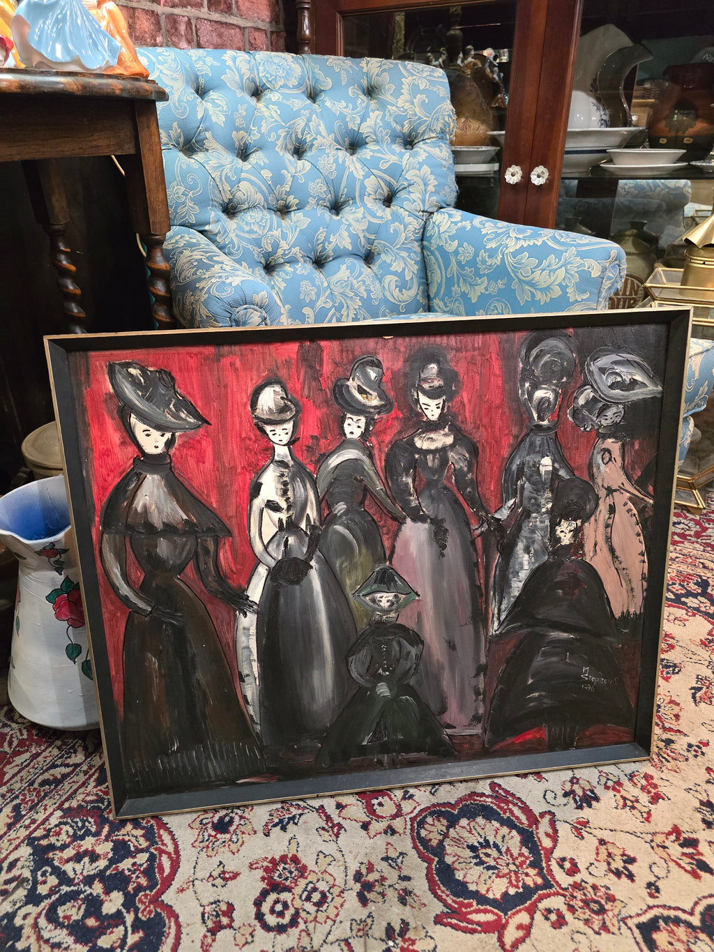 Vintage 1976 modern hand painted figures painting