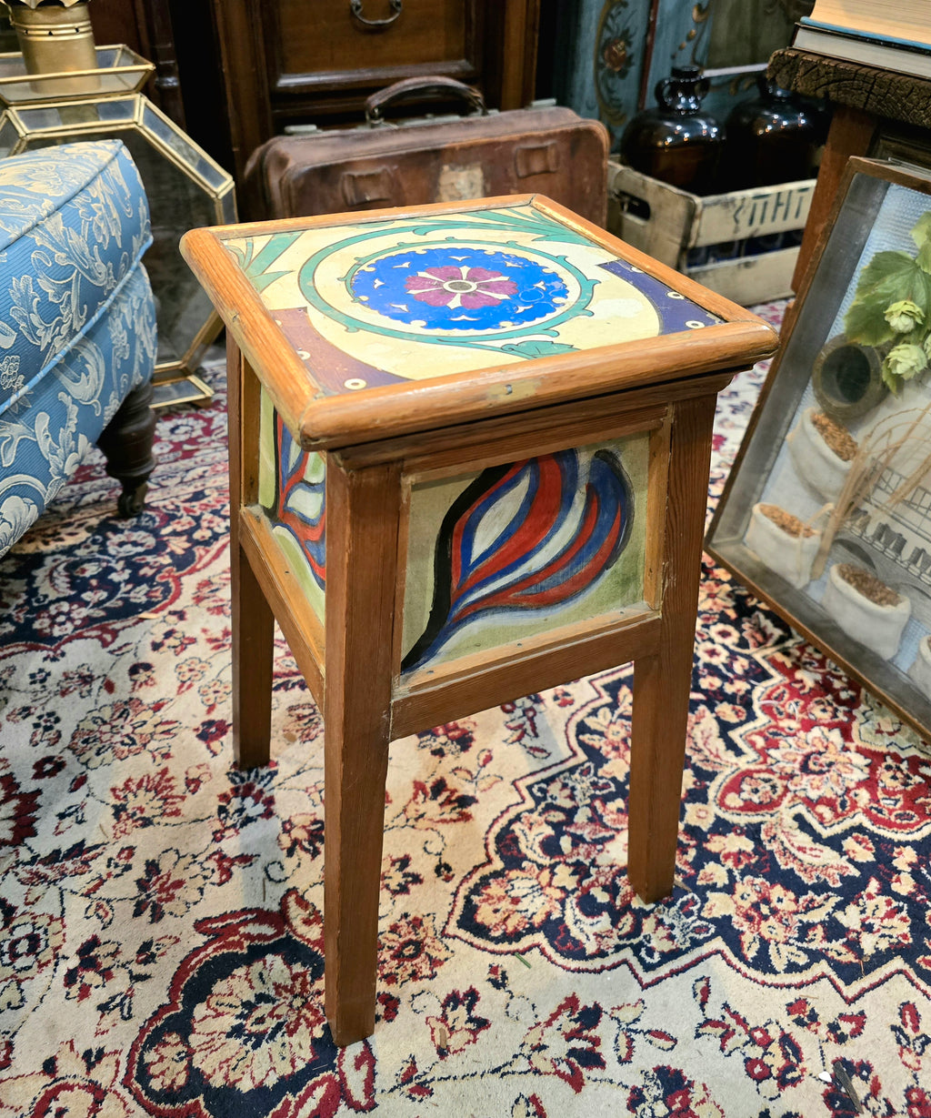 Vintage Arts & Crafts style side table with hand-painted tiles