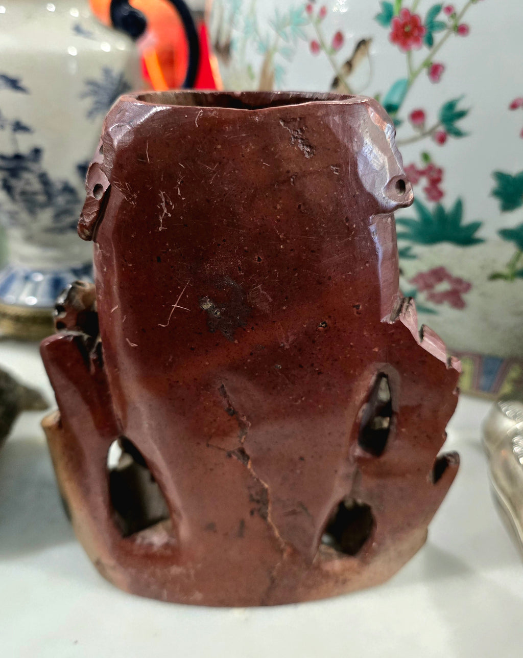 Vintage Chinese Soapstone Carving - Figural Tree Stump Sculpture