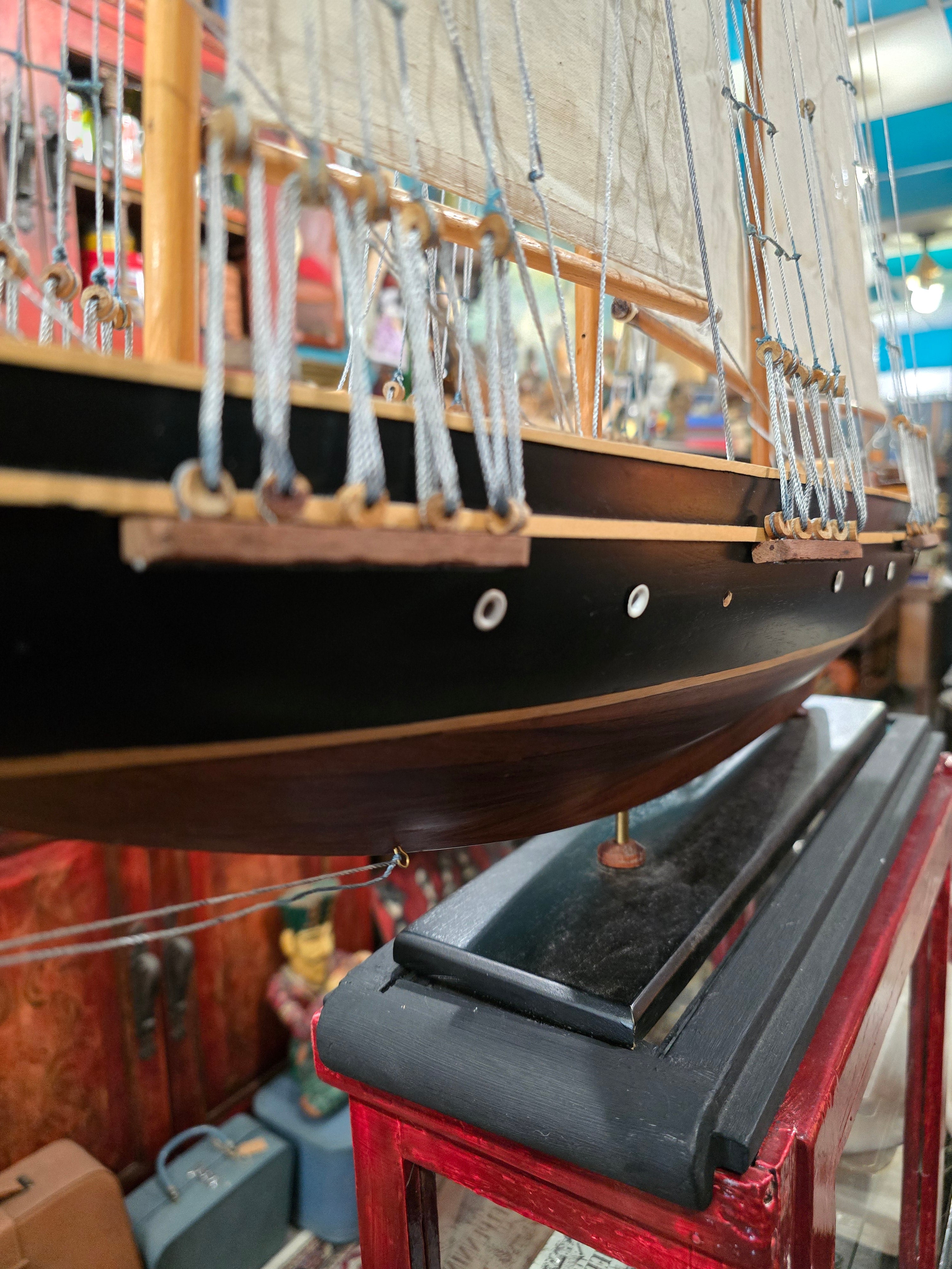 Vintage Handcrafted Wooden Model of Historic Three- Masted Schooner ship