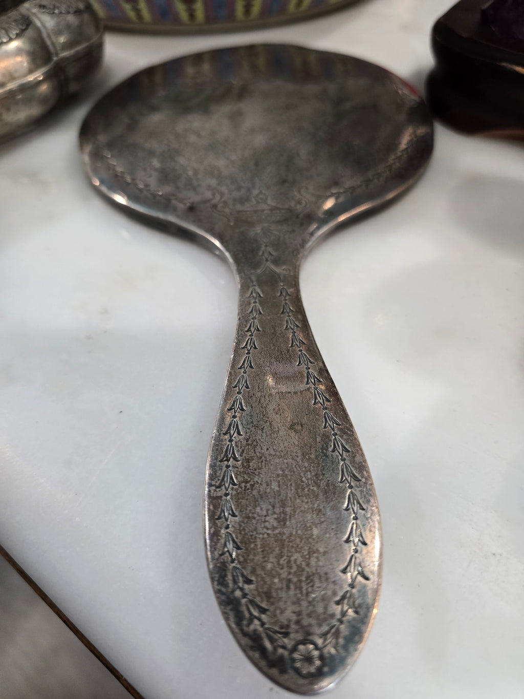 Antique beautiful european 800 Silver Vanity/Dresser Set – Hand Engraved 1890 - 1915