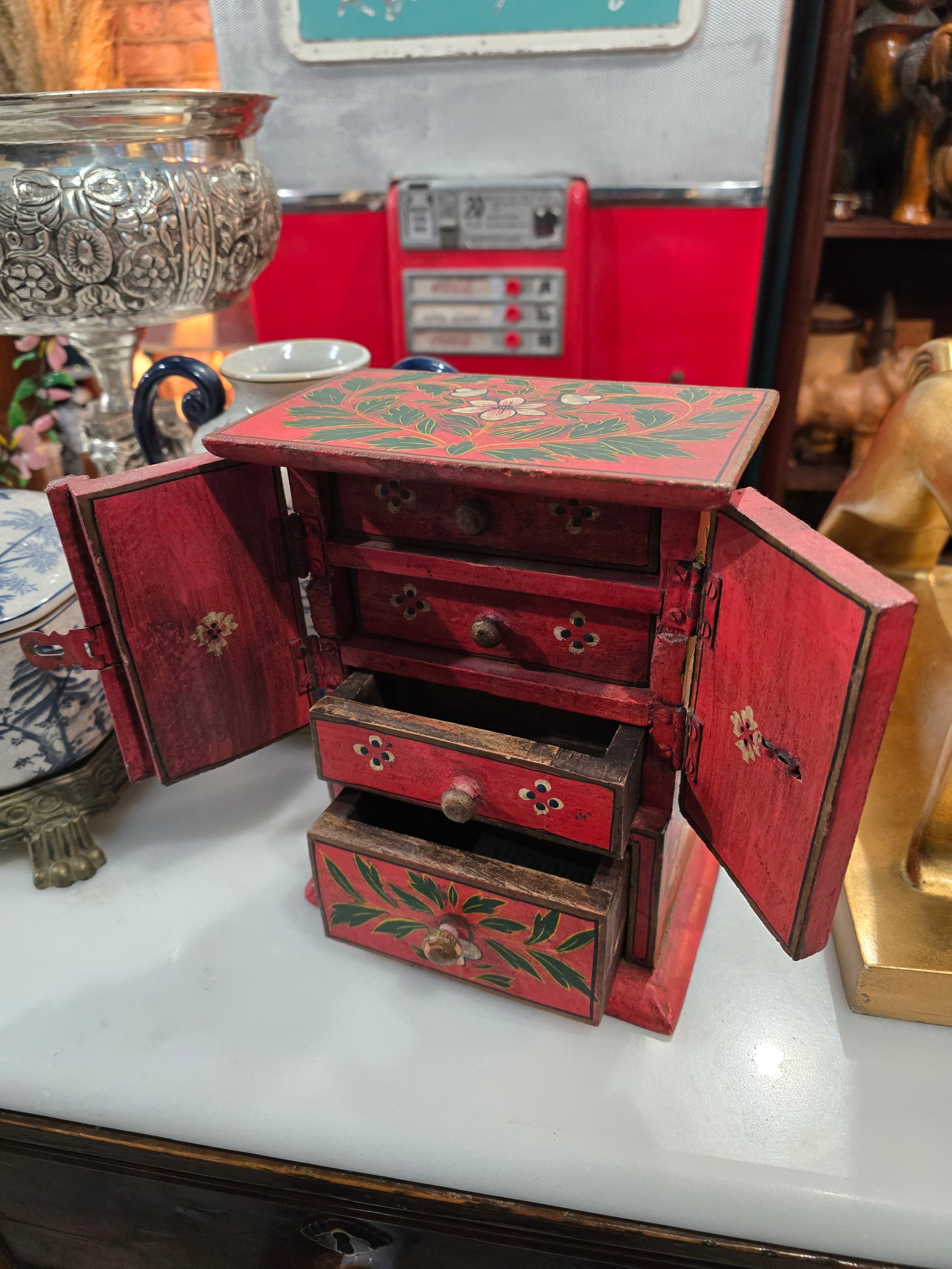 Vintage Handmade Painted Wood Jewelry cabinet