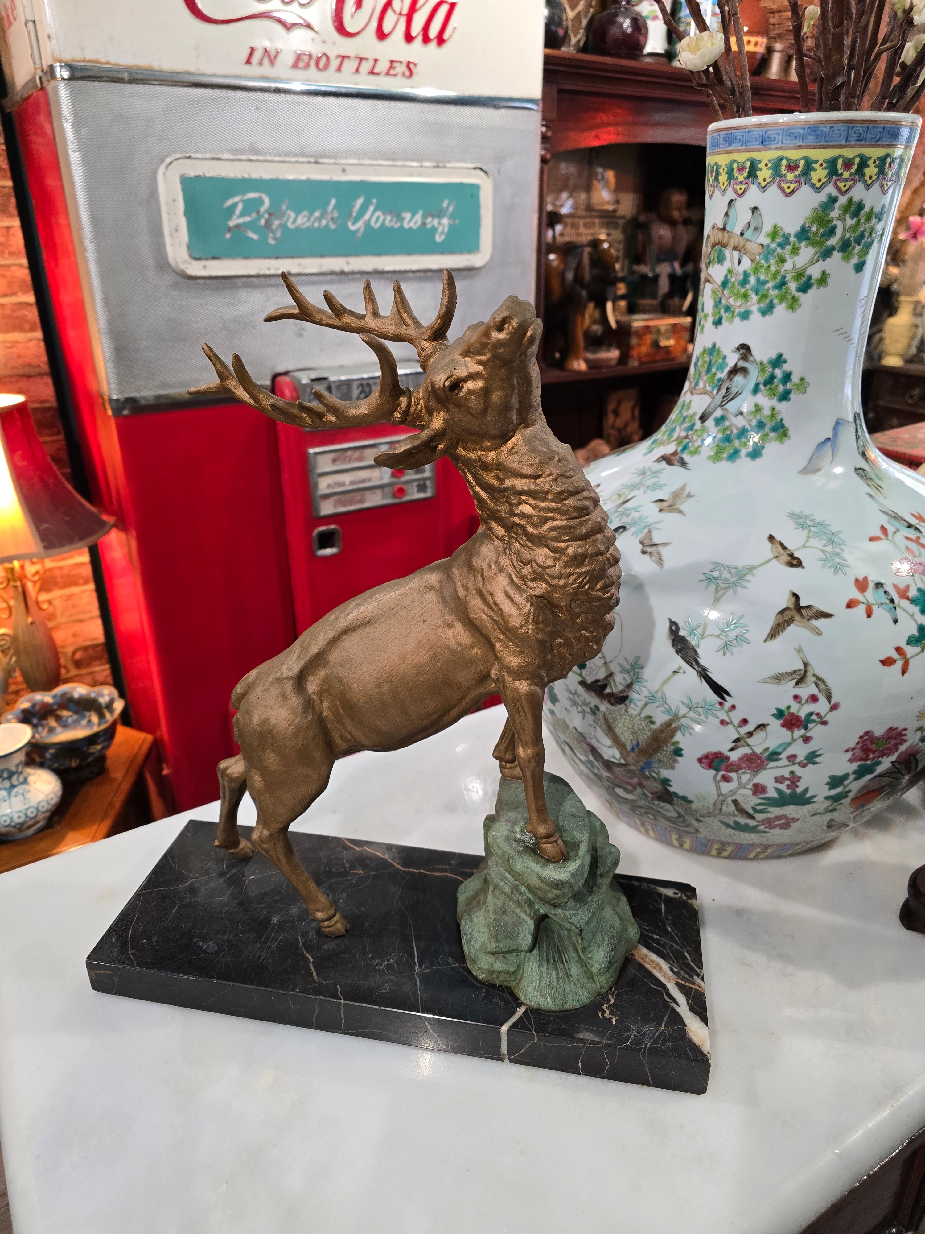 Antique Gilded Bronze Deer Sculpture