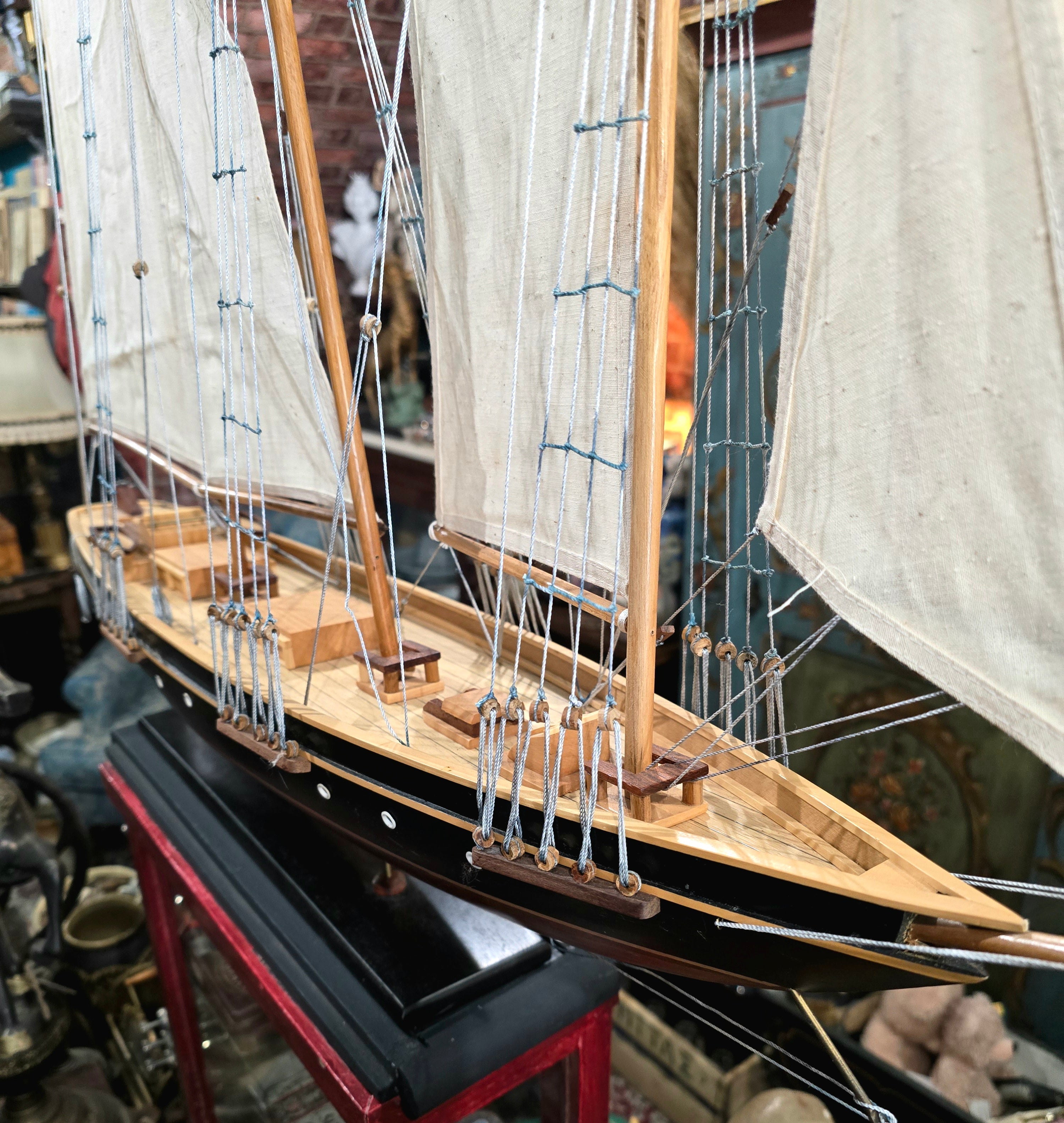 Vintage Handcrafted Wooden Model of Historic Three- Masted Schooner ship