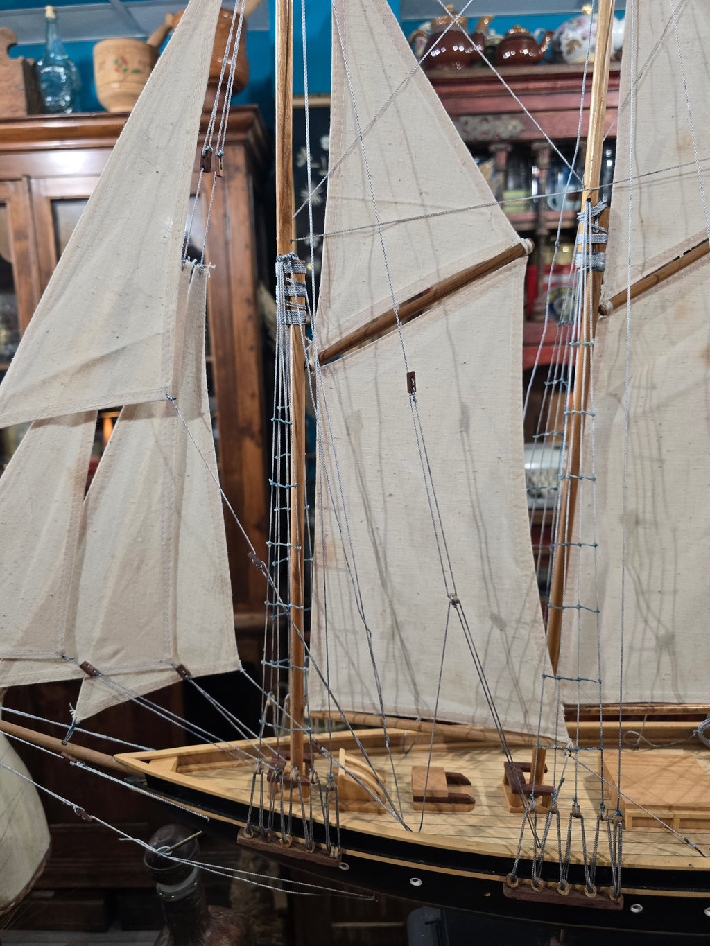 Vintage Handcrafted Wooden Model of Historic Three- Masted Schooner ship