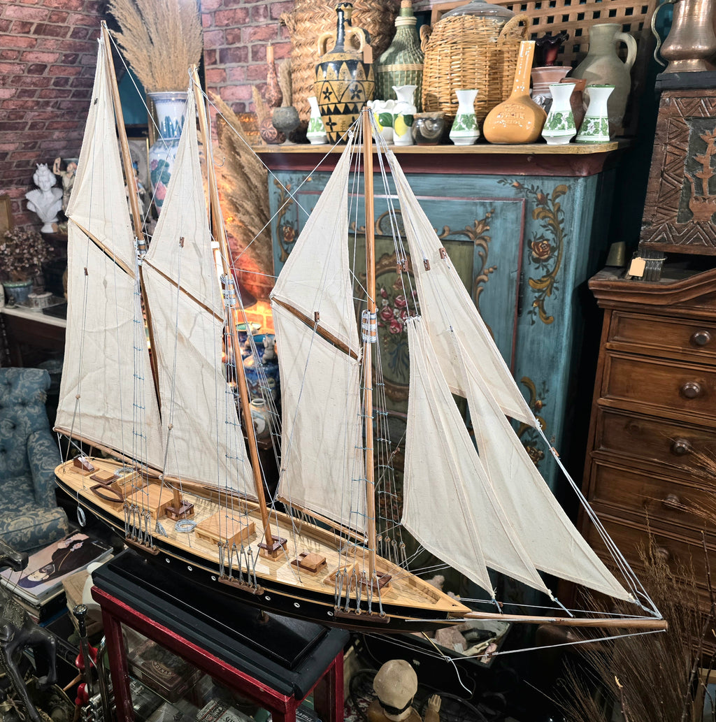 Vintage Handcrafted Wooden Model of Historic Three- Masted Schooner ship