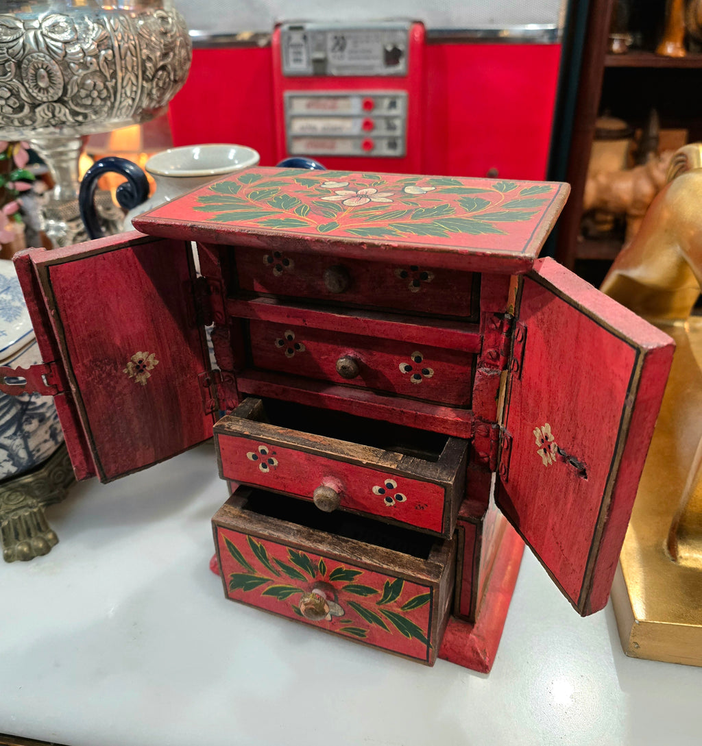 Vintage Handmade Painted Wood Jewelry cabinet