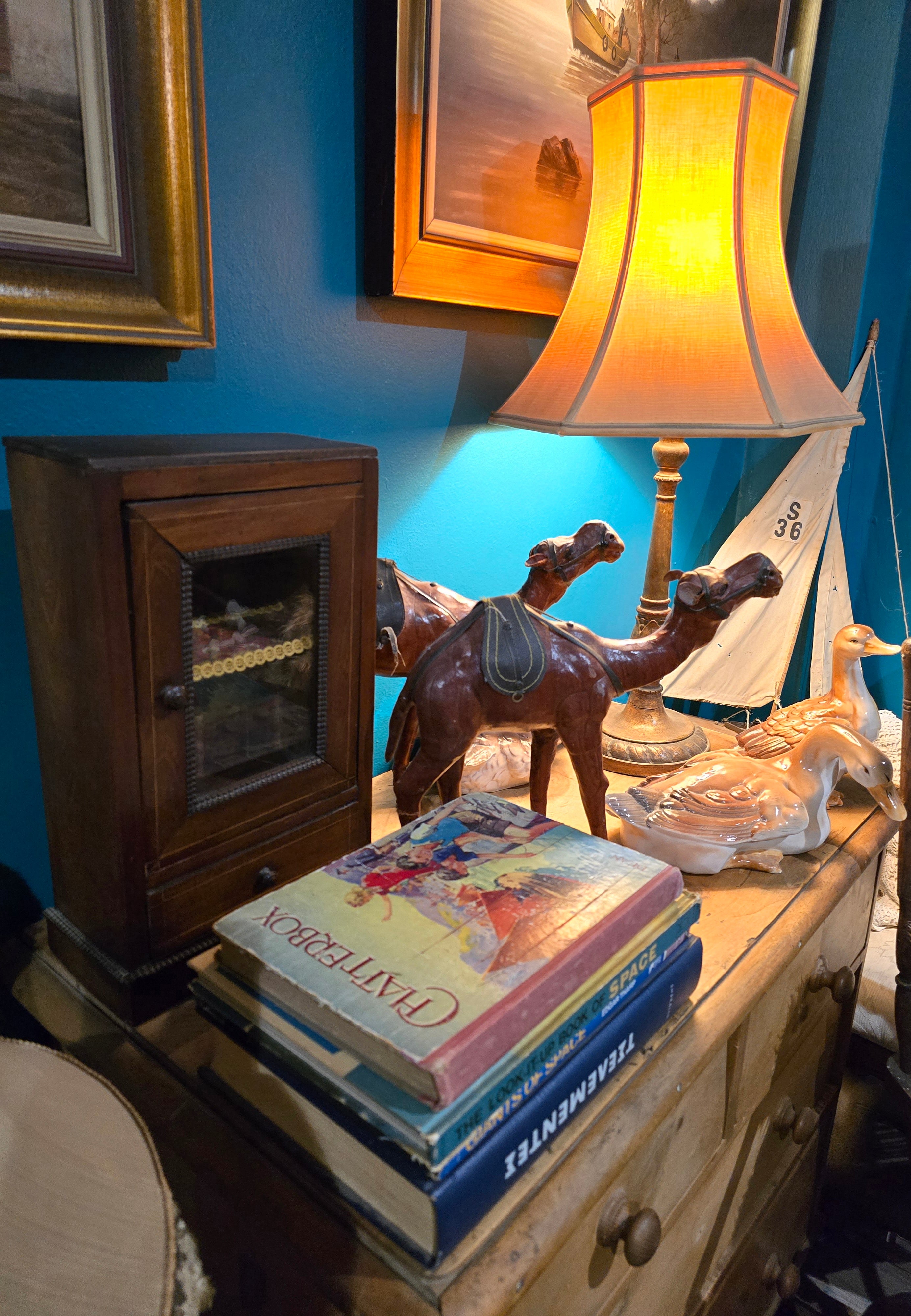 Vintage wood and fabric table lamp