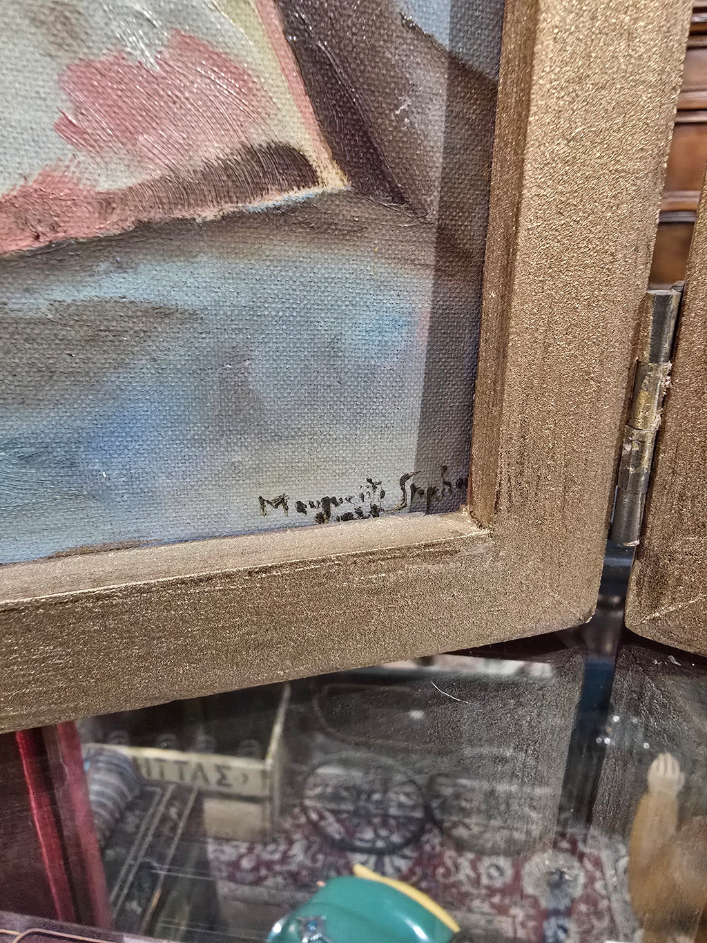 Vintage folding double portrait painting