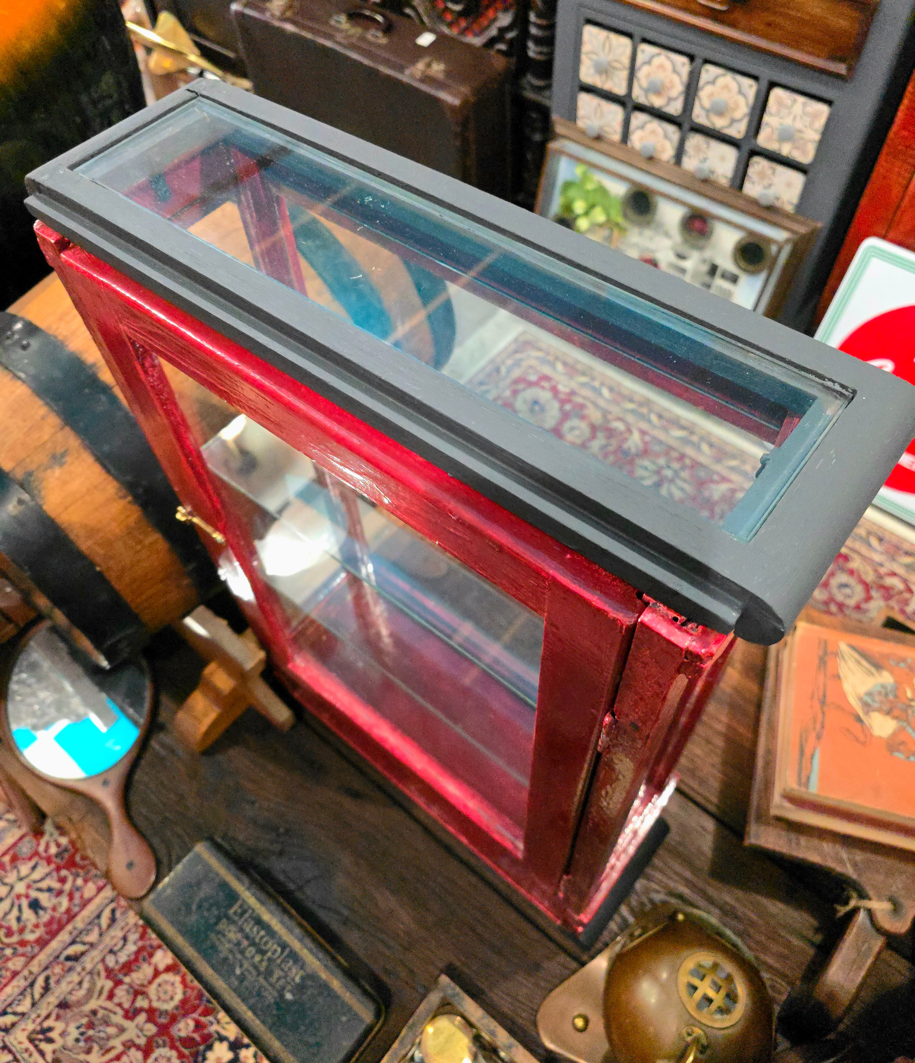 Antique Germany BAYER wooden glass display pharmaceutical cabinet