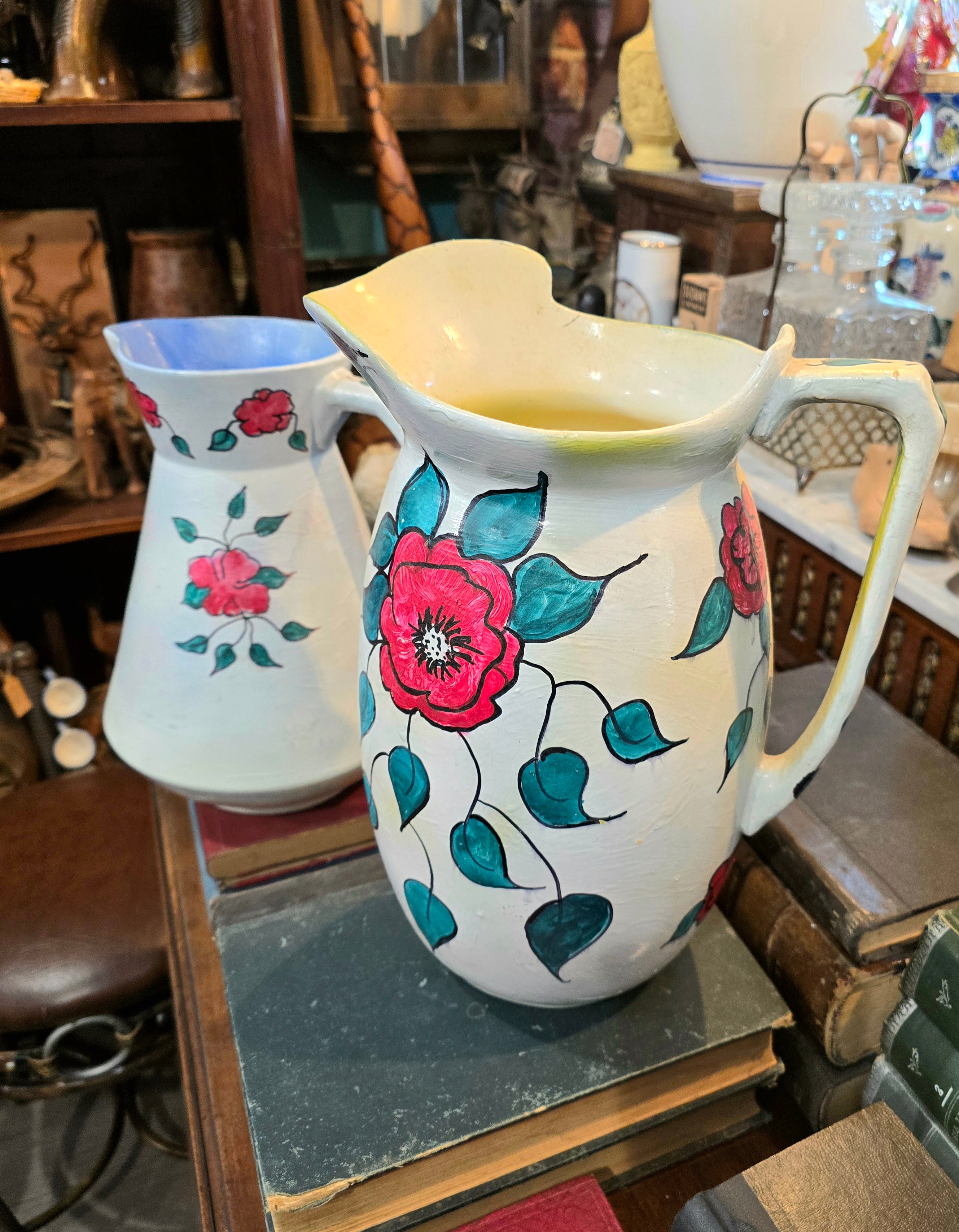 Vintage hand painted ceramic pitchers set