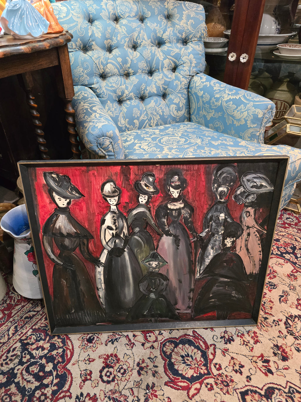 Vintage 1976 modern hand painted figures painting