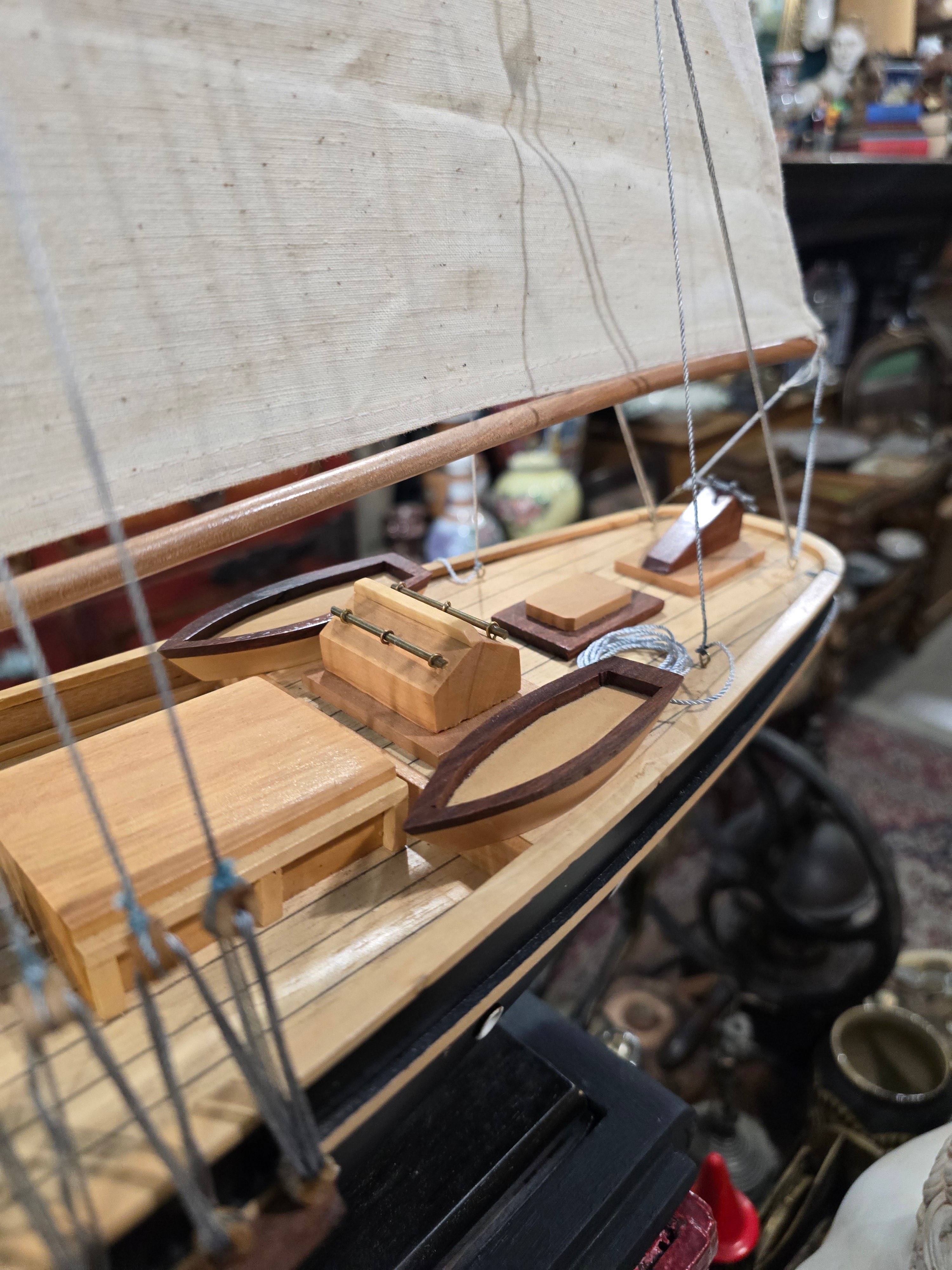 Vintage Handcrafted Wooden Model of Historic Three- Masted Schooner ship