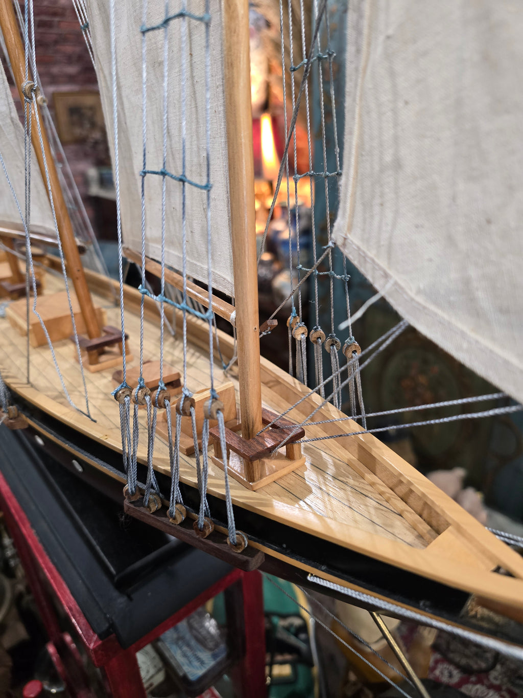 Vintage Handcrafted Wooden Model of Historic Three- Masted Schooner ship