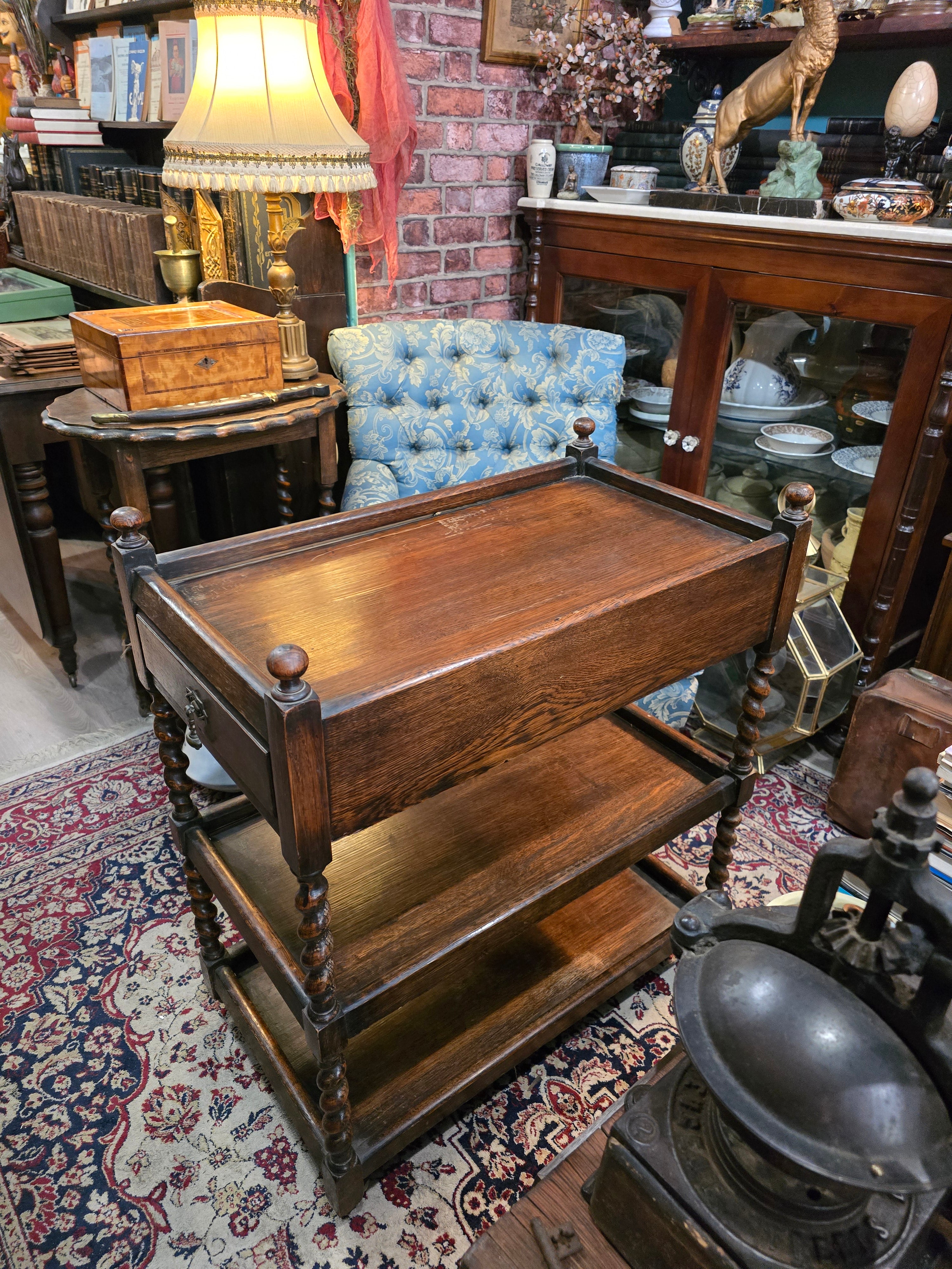 Antique 1920's wooden oak tea trolley