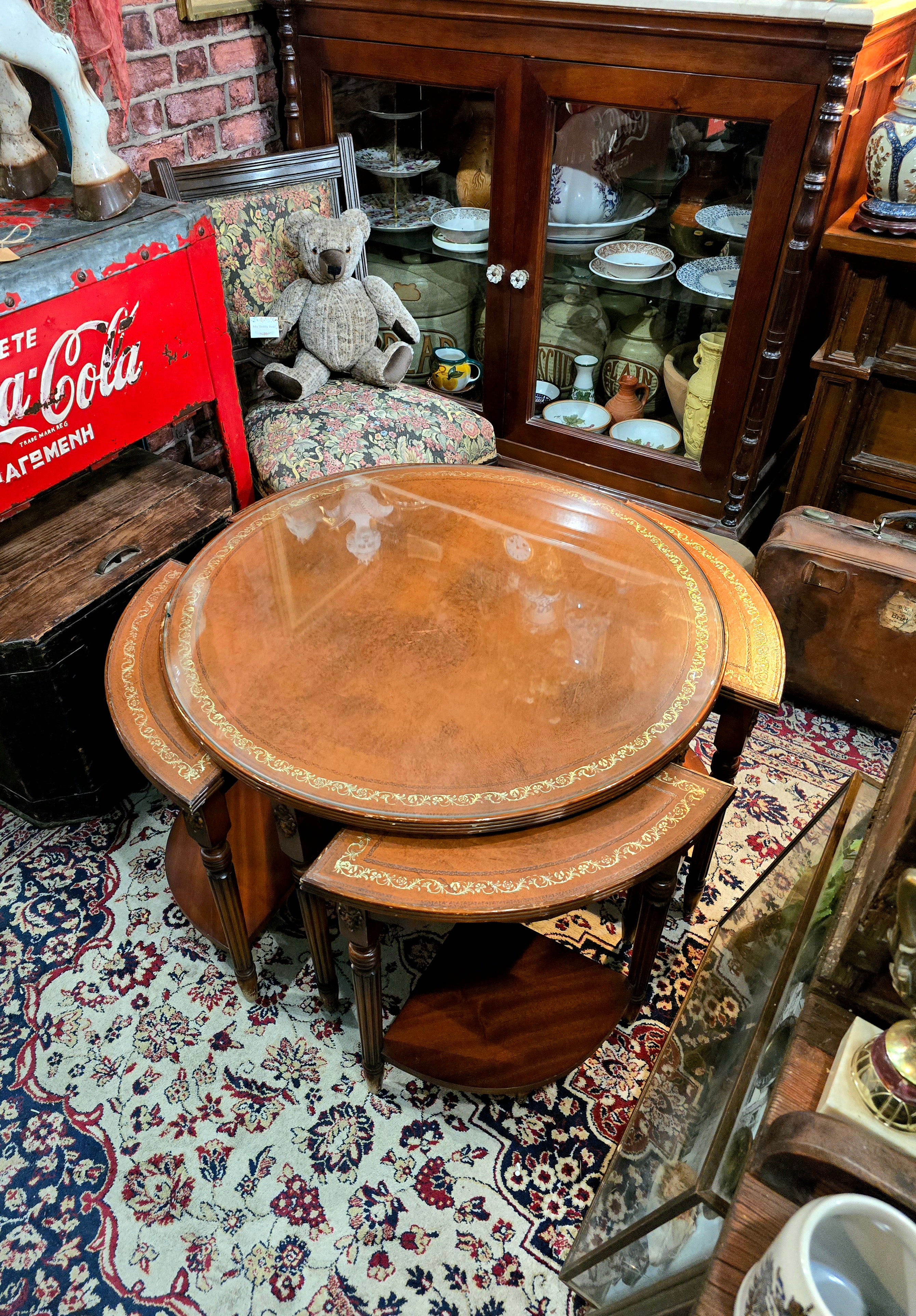 Antique circular nest of wooden library coffee tables