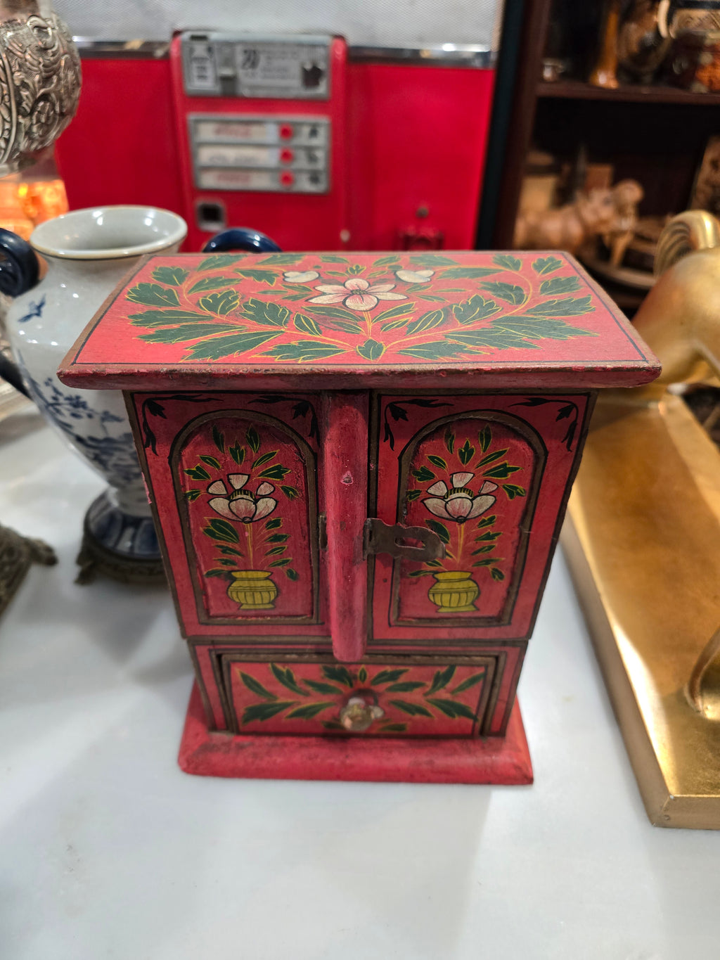 Vintage Handmade Painted Wood Jewelry cabinet