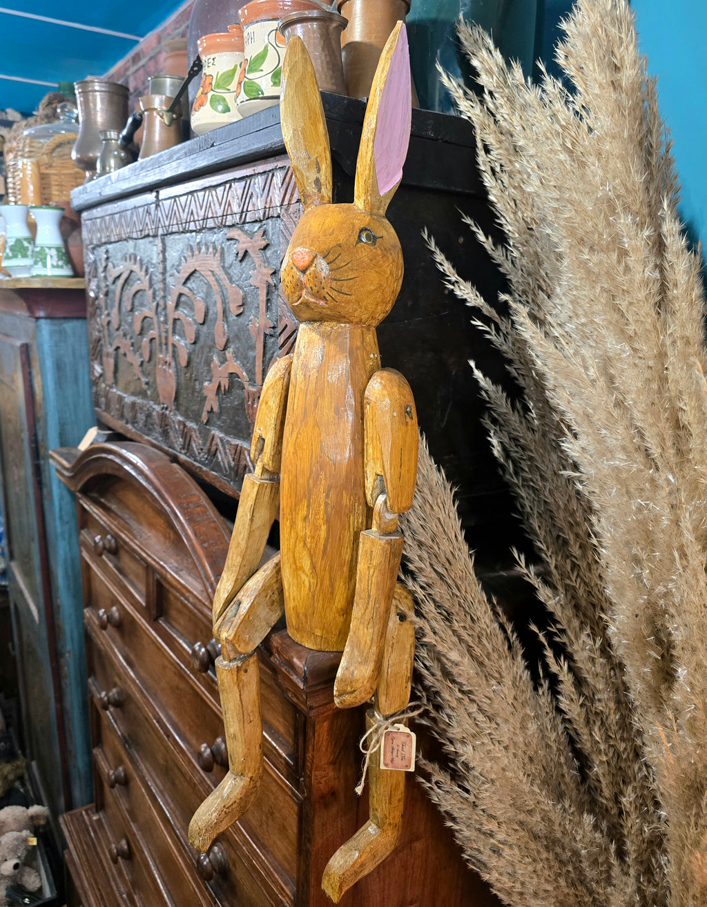Vintage wooden articulated Hennow Hare figure