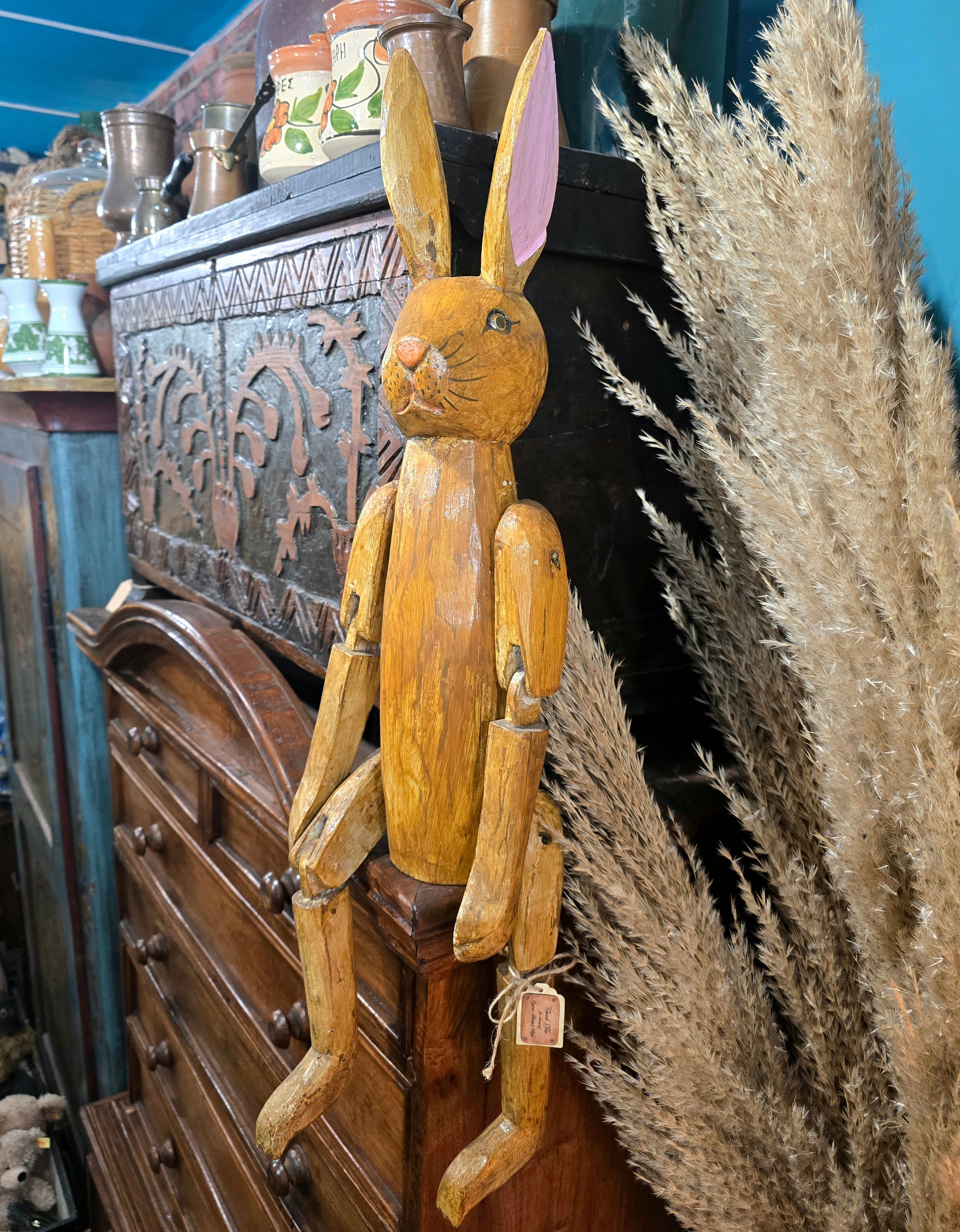 Vintage wooden articulated Hennow Hare figure